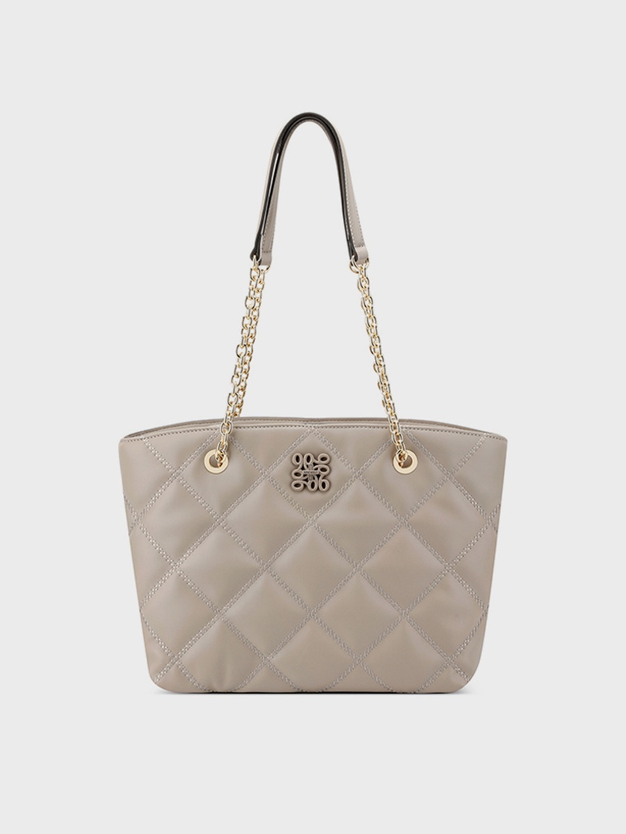 Quilted Top Handle Shoulder Bag with Zipper Closure and Chain Strap