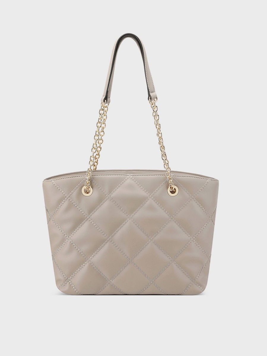 Quilted Top Handle Shoulder Bag with Zipper Closure and Chain Strap