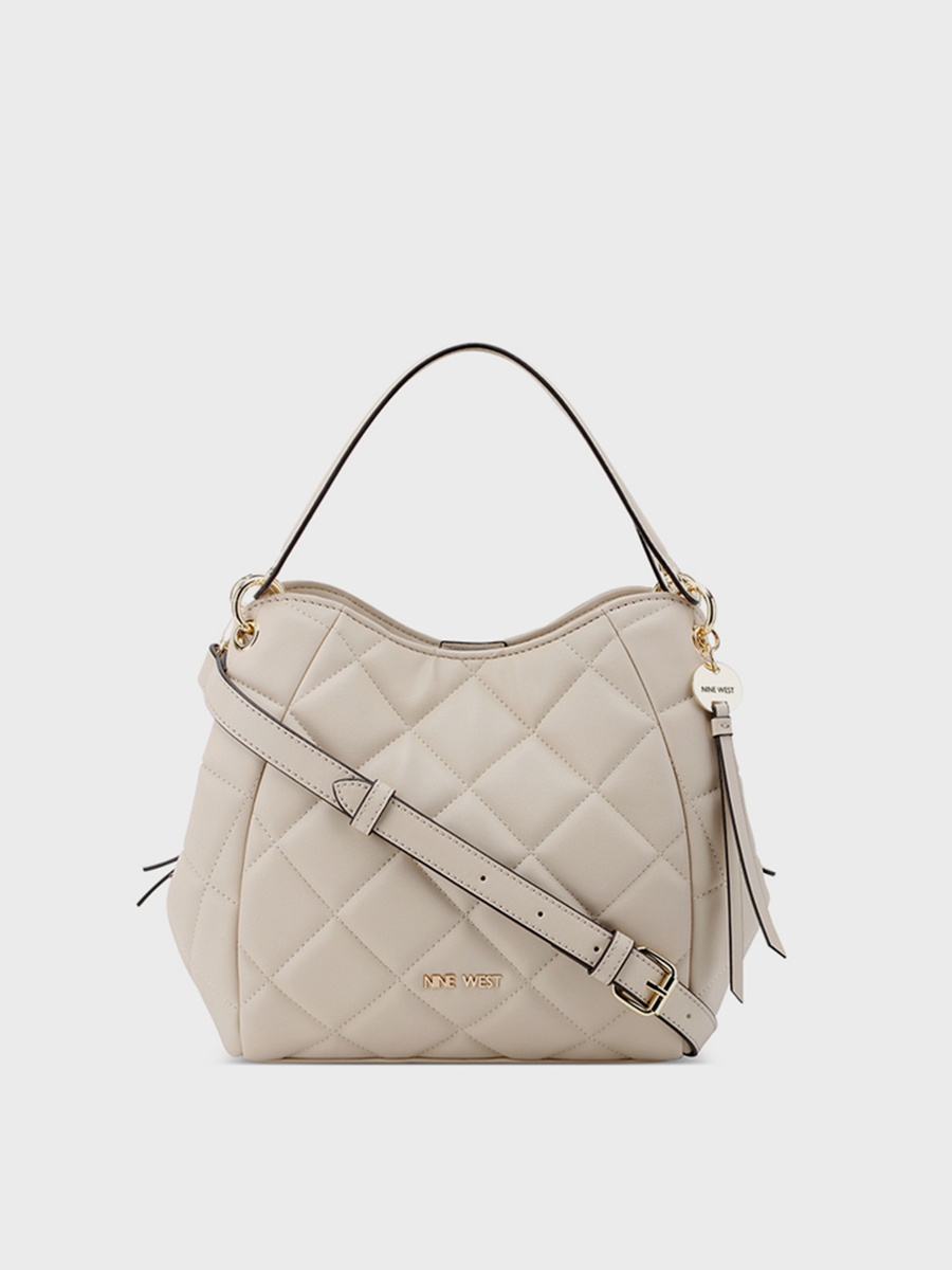 Quilted Double Handle Shoulder Bag with Magnetic Closure and Adjustable Strap