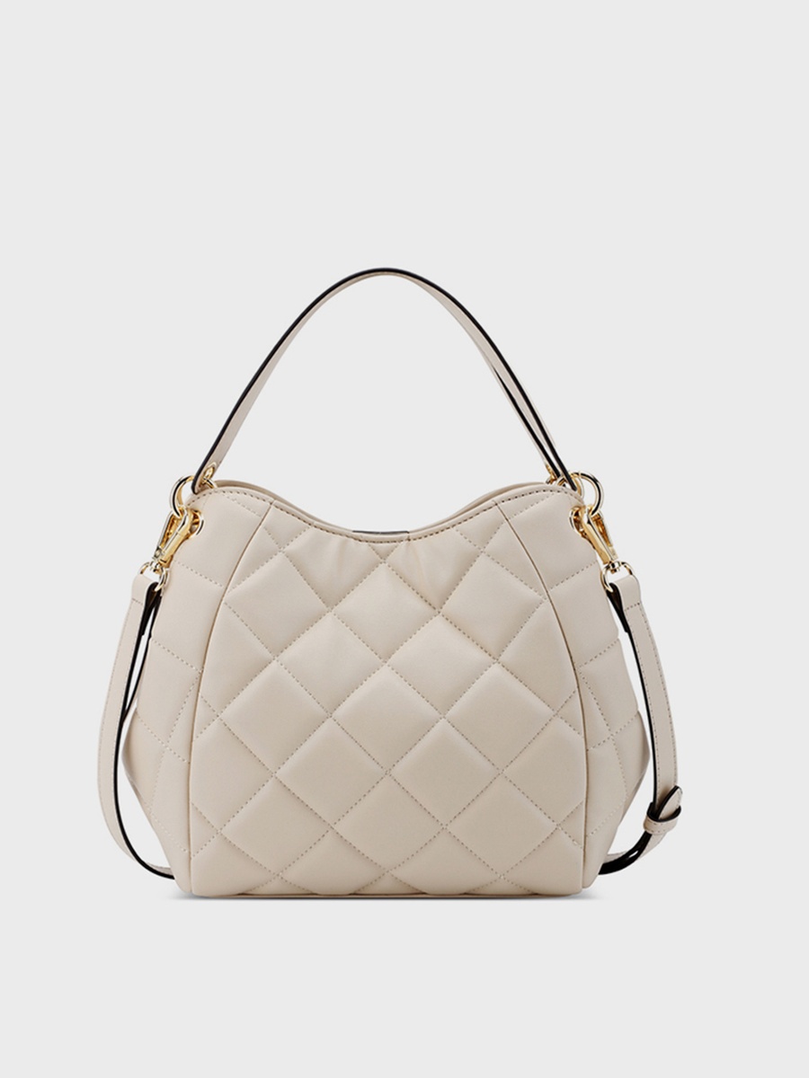 Quilted Double Handle Shoulder Bag with Magnetic Closure and Adjustable Strap