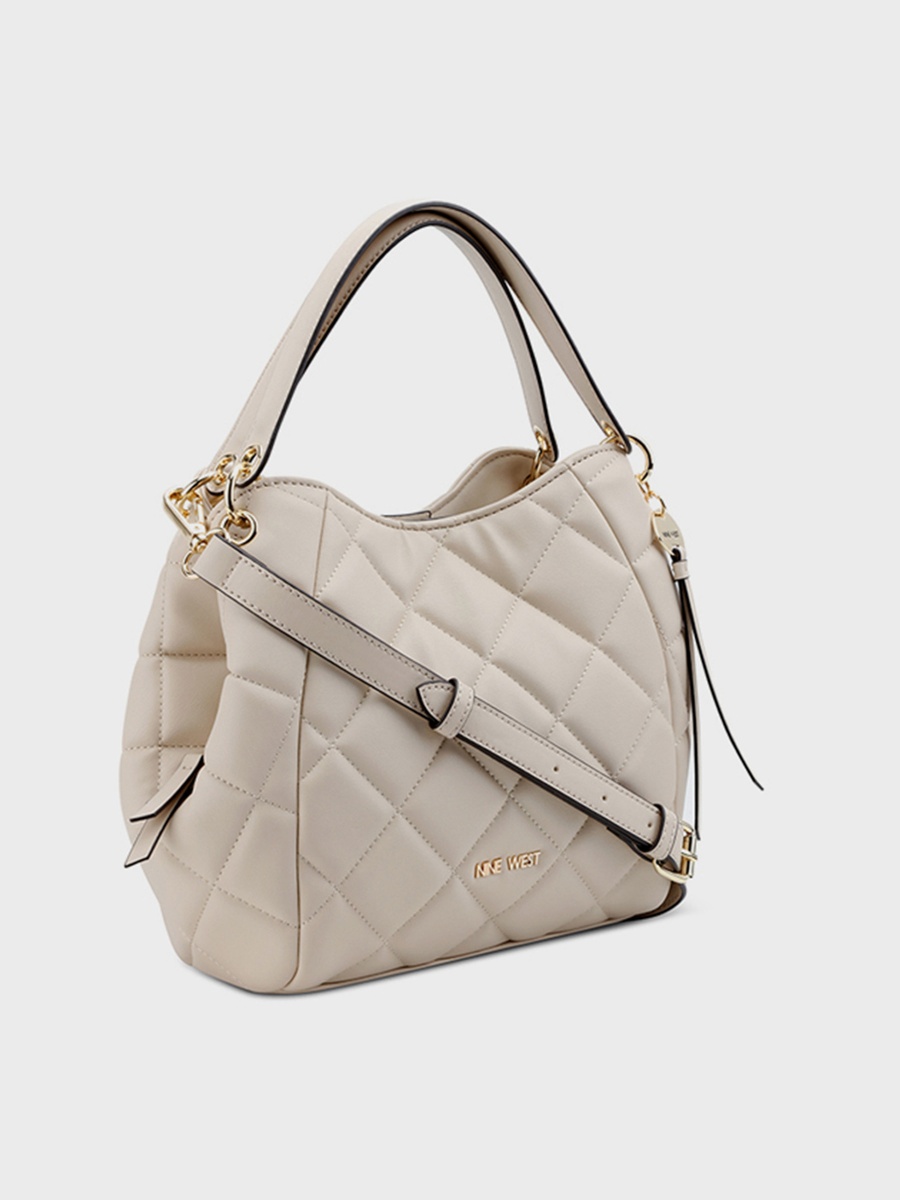 Quilted Double Handle Shoulder Bag with Magnetic Closure and Adjustable Strap