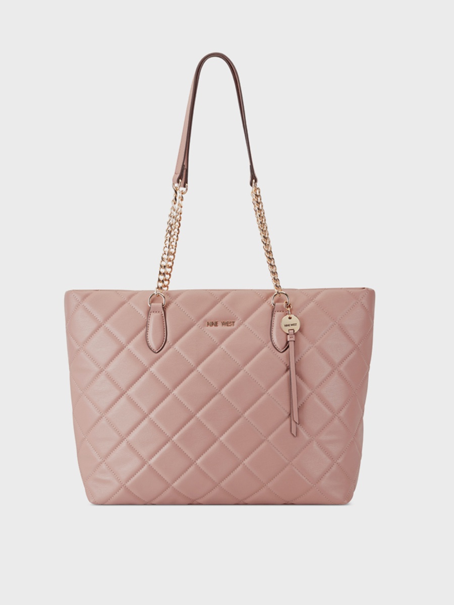 Quilted Top Handle Shoulder Bag with Zipper Closure and Chain Strap