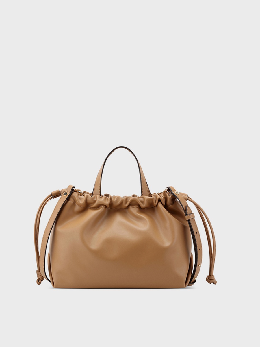 Double Handle Shoulder Bag with Drawstring Closure and Detachable Strap