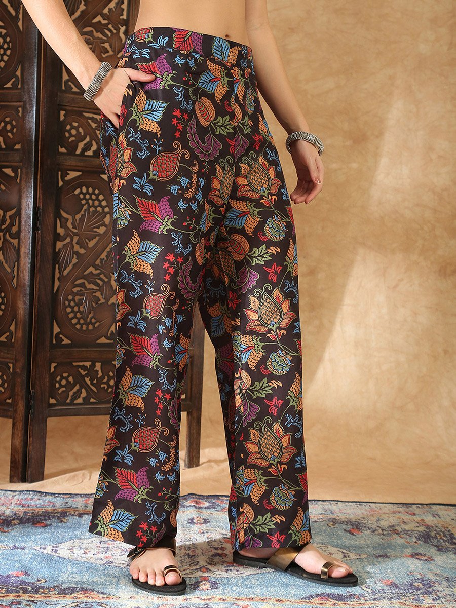 Multi-Color Floral Peplum Tunic and Trouser Co-Ord Set