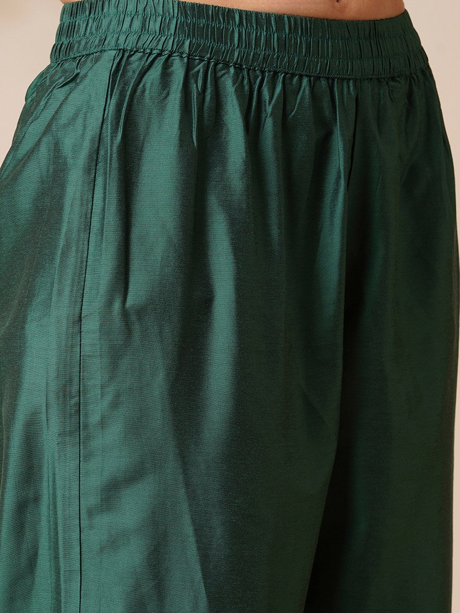 Green Embroidered Art Silk Kurta and Straight Pants Set