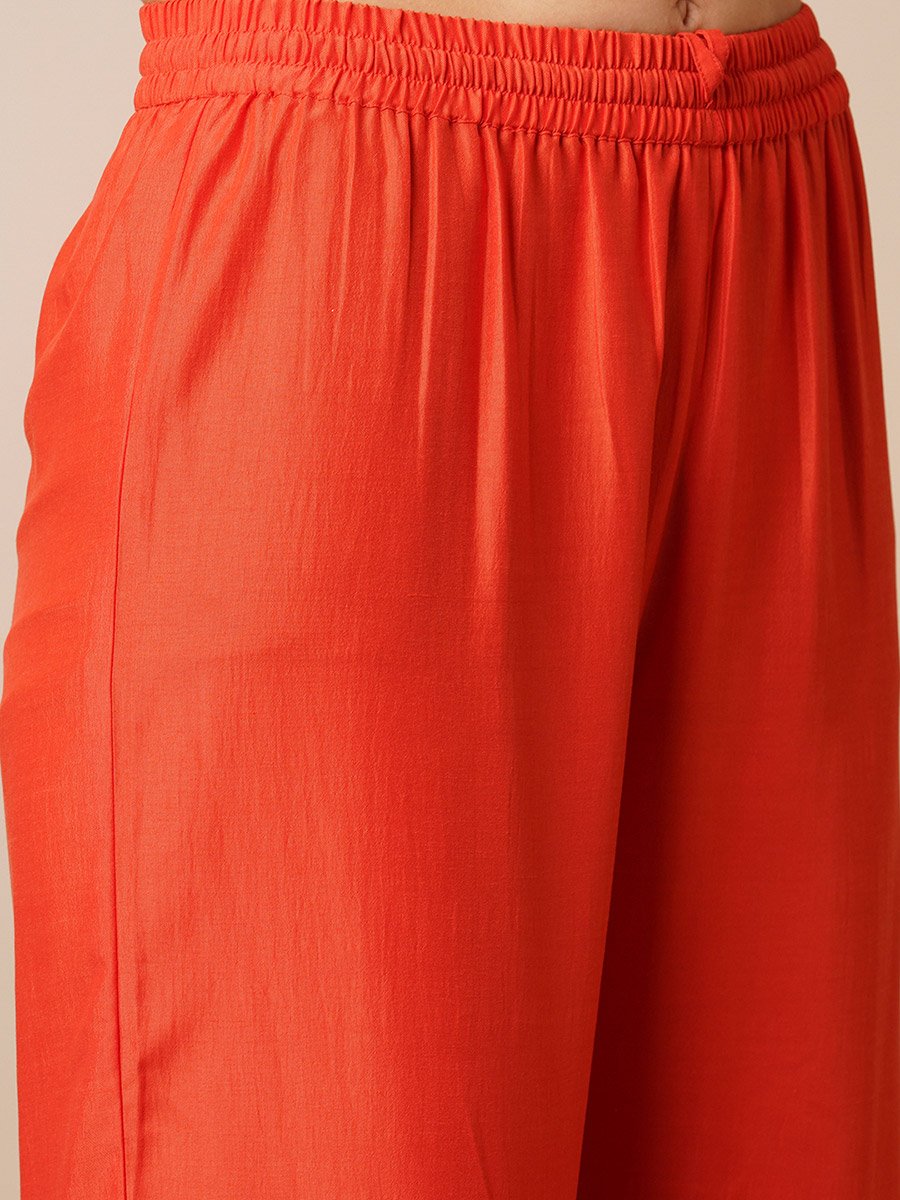Orange Embellished Sleeveless Kurta Sharara Set with Contrast Dupatta