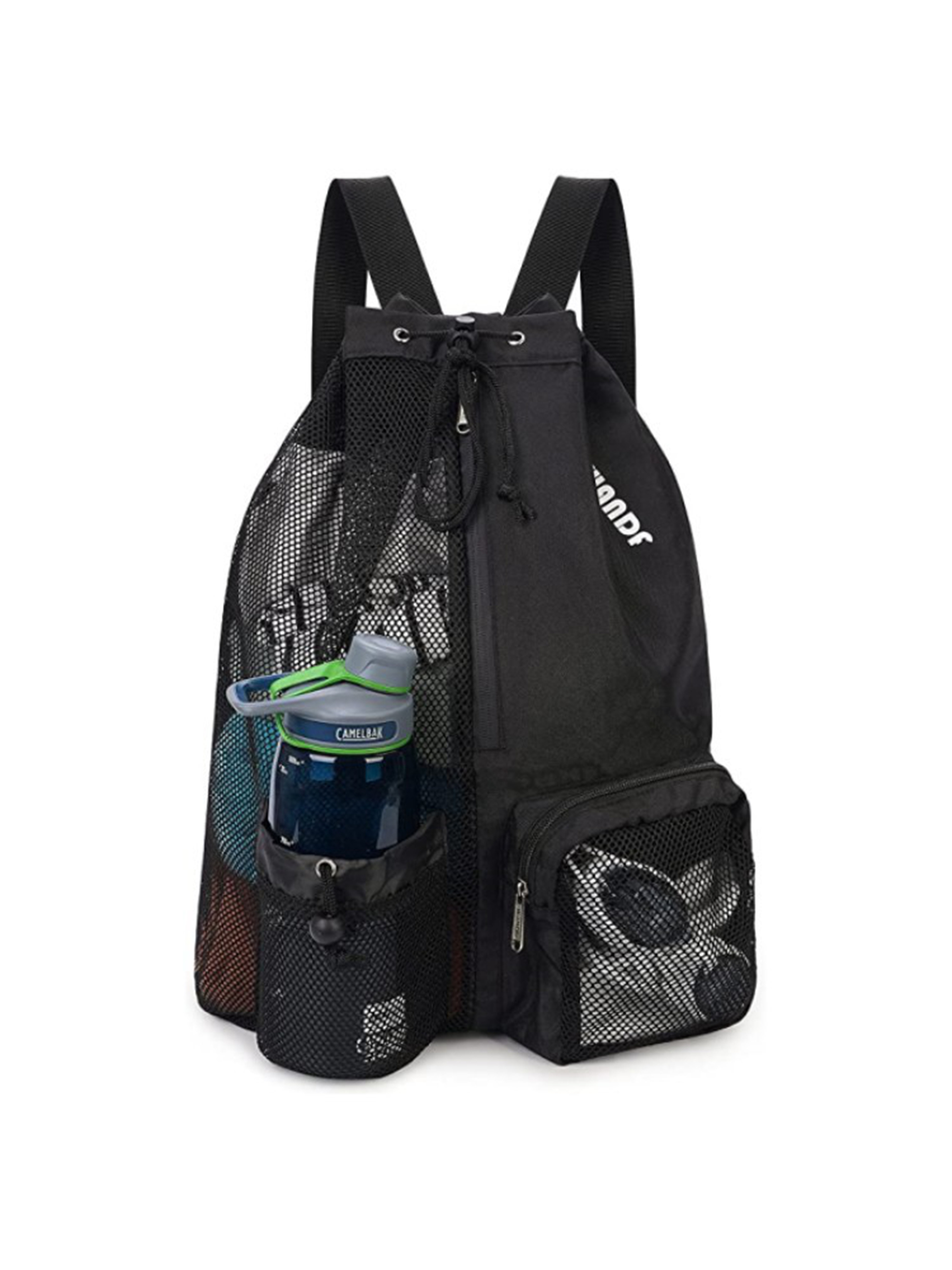Black Mesh Drawstring Gym and Swim Backpack with Wet Pocket