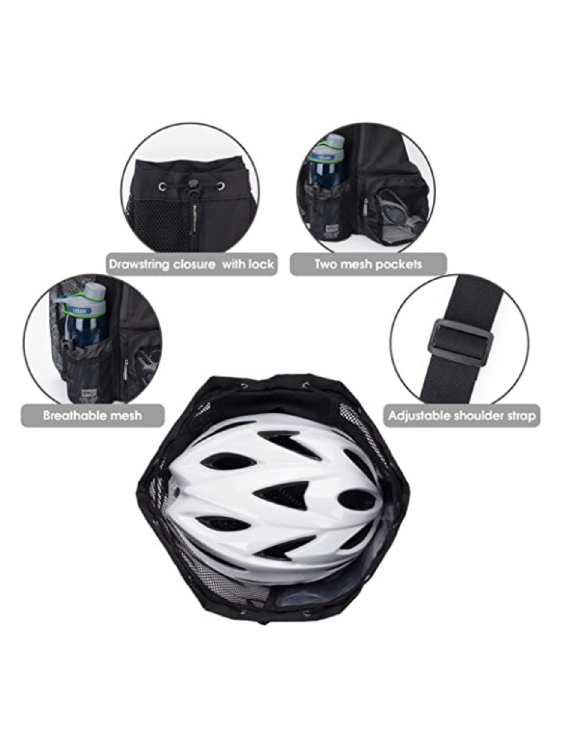 Black Mesh Drawstring Gym and Swim Backpack with Wet Pocket