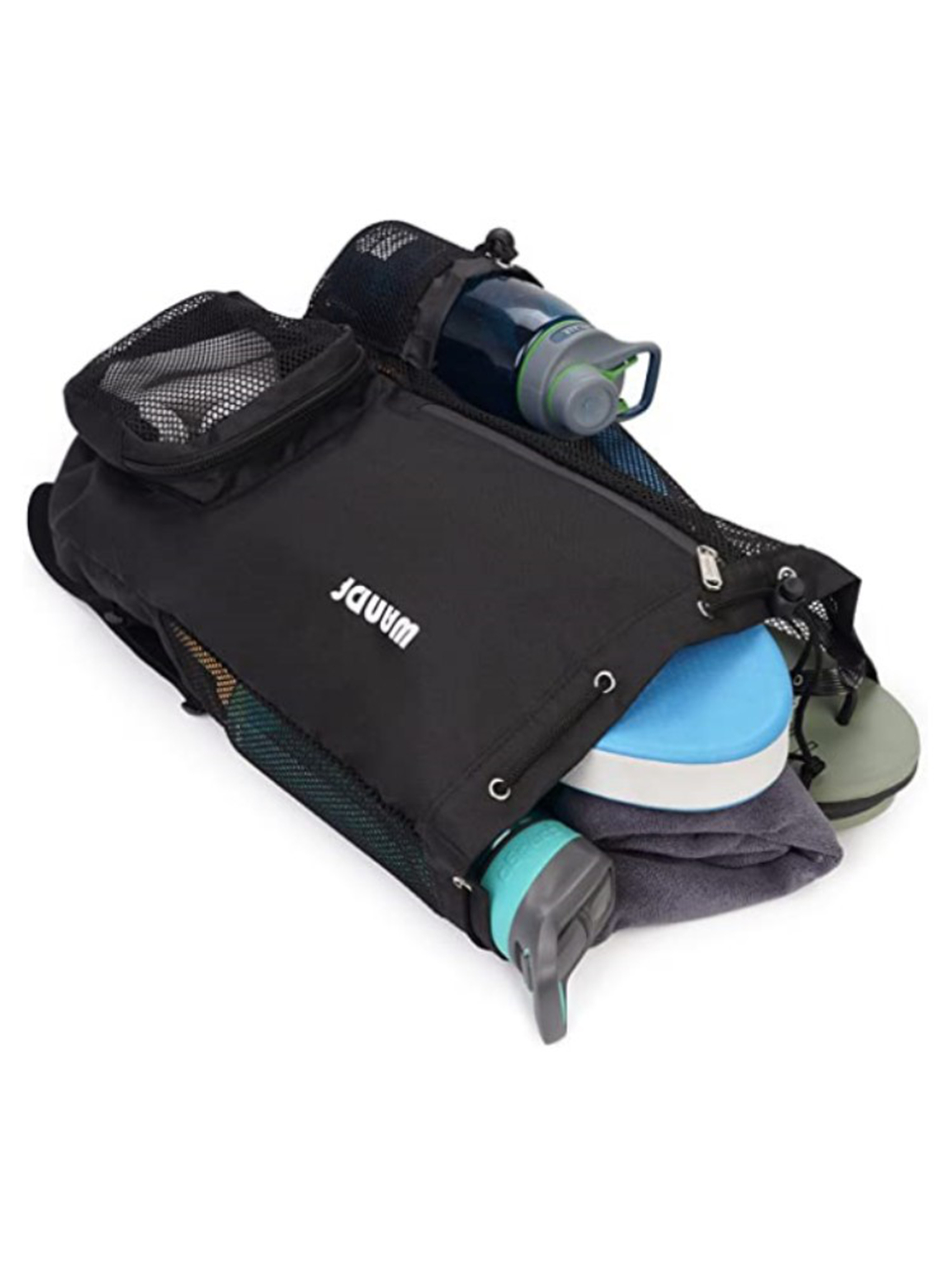 Black Mesh Drawstring Gym and Swim Backpack with Wet Pocket
