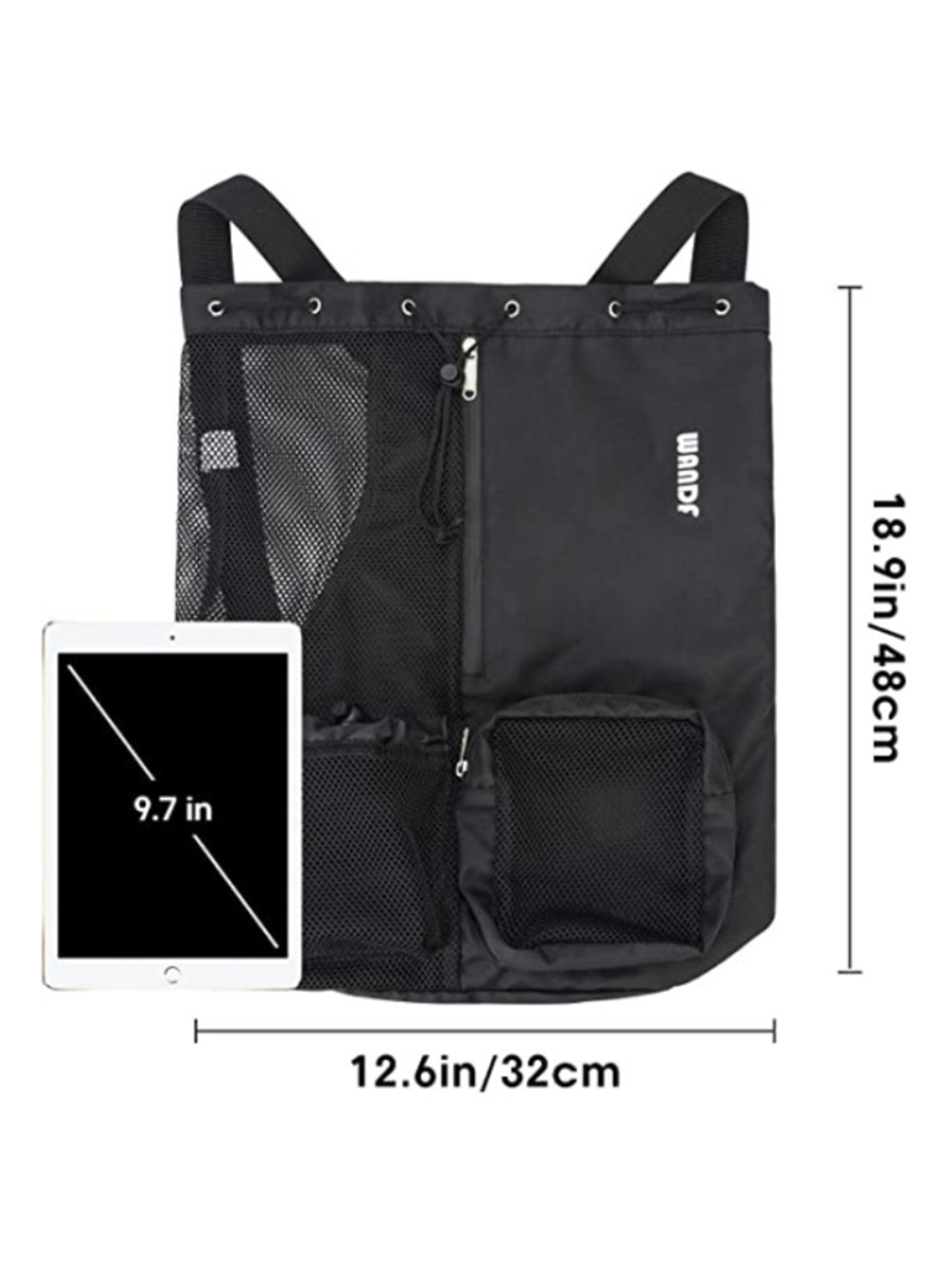 Black Mesh Drawstring Gym and Swim Backpack with Wet Pocket
