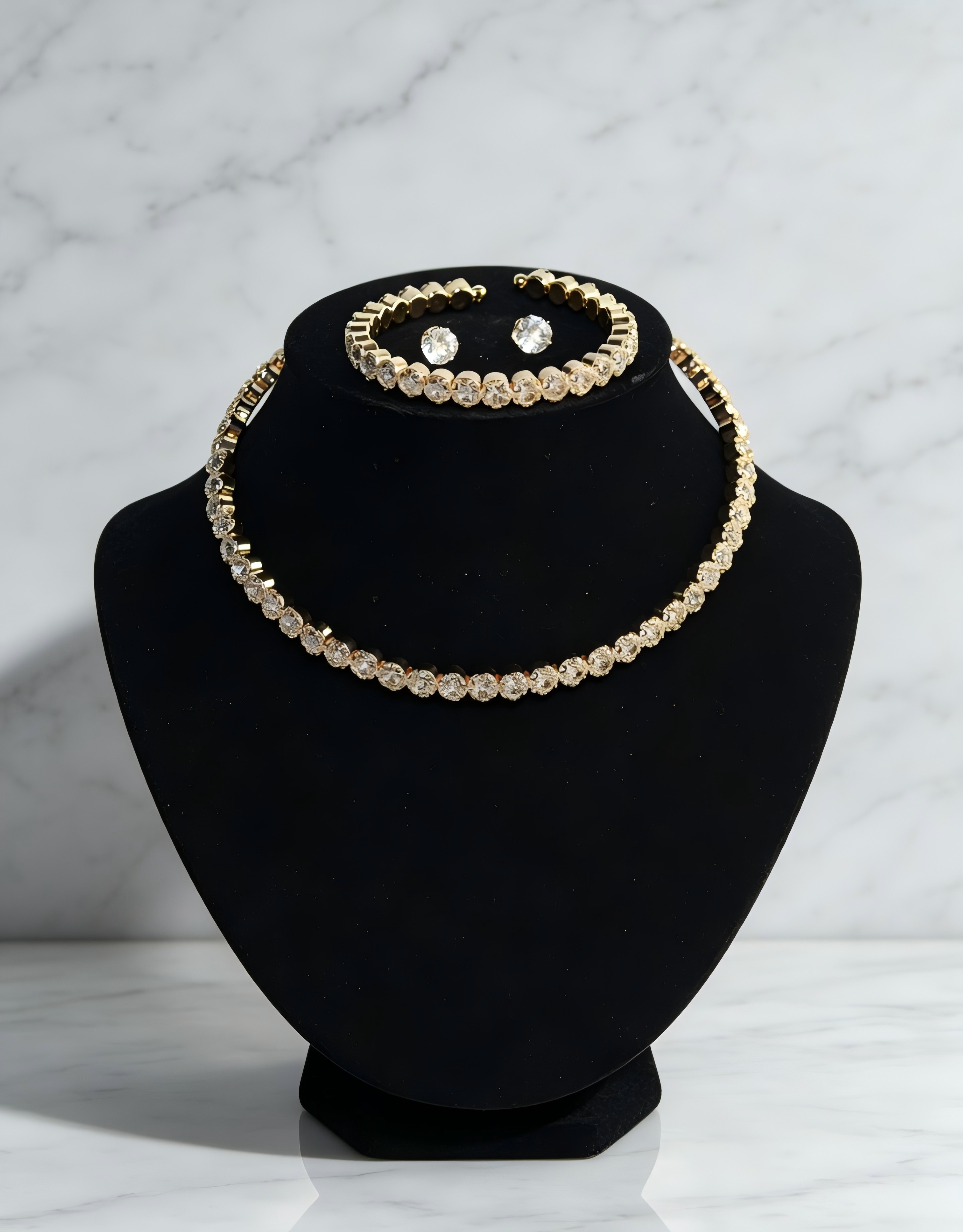 Gold Crystal Tennis Necklace and Earrings Set