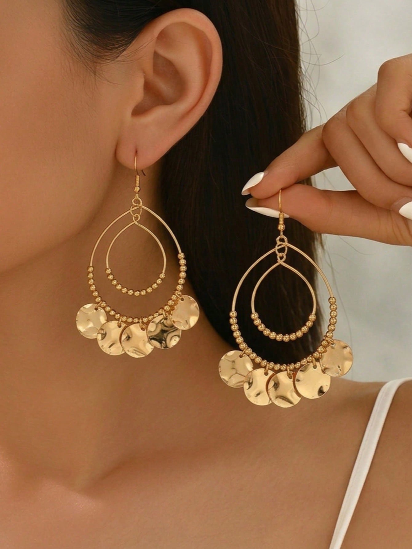 Gold Tone Textured Disc Dangle Earrings