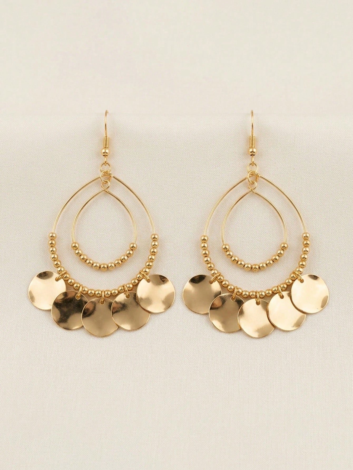 Gold Tone Textured Disc Dangle Earrings