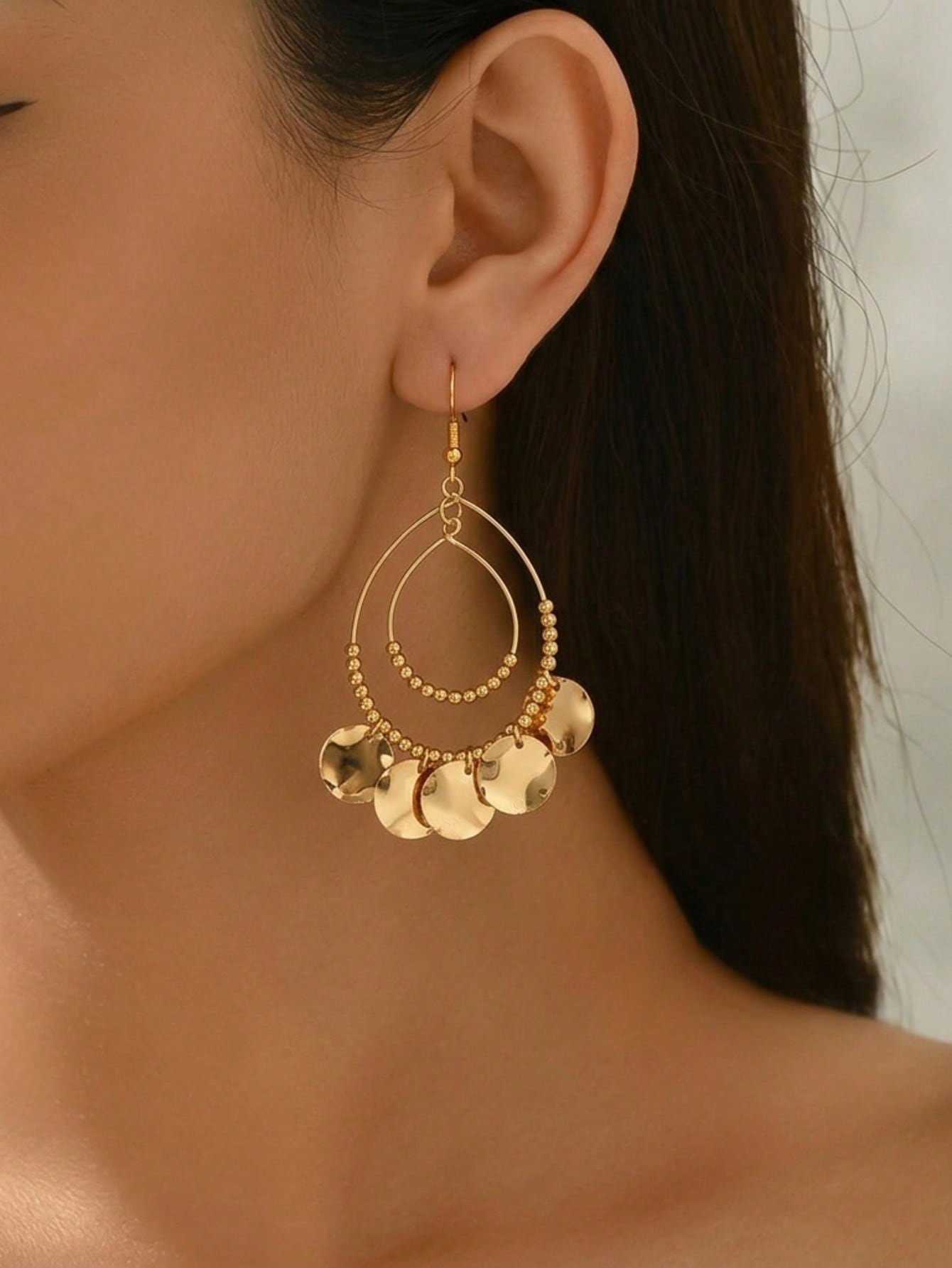 Gold Tone Textured Disc Dangle Earrings