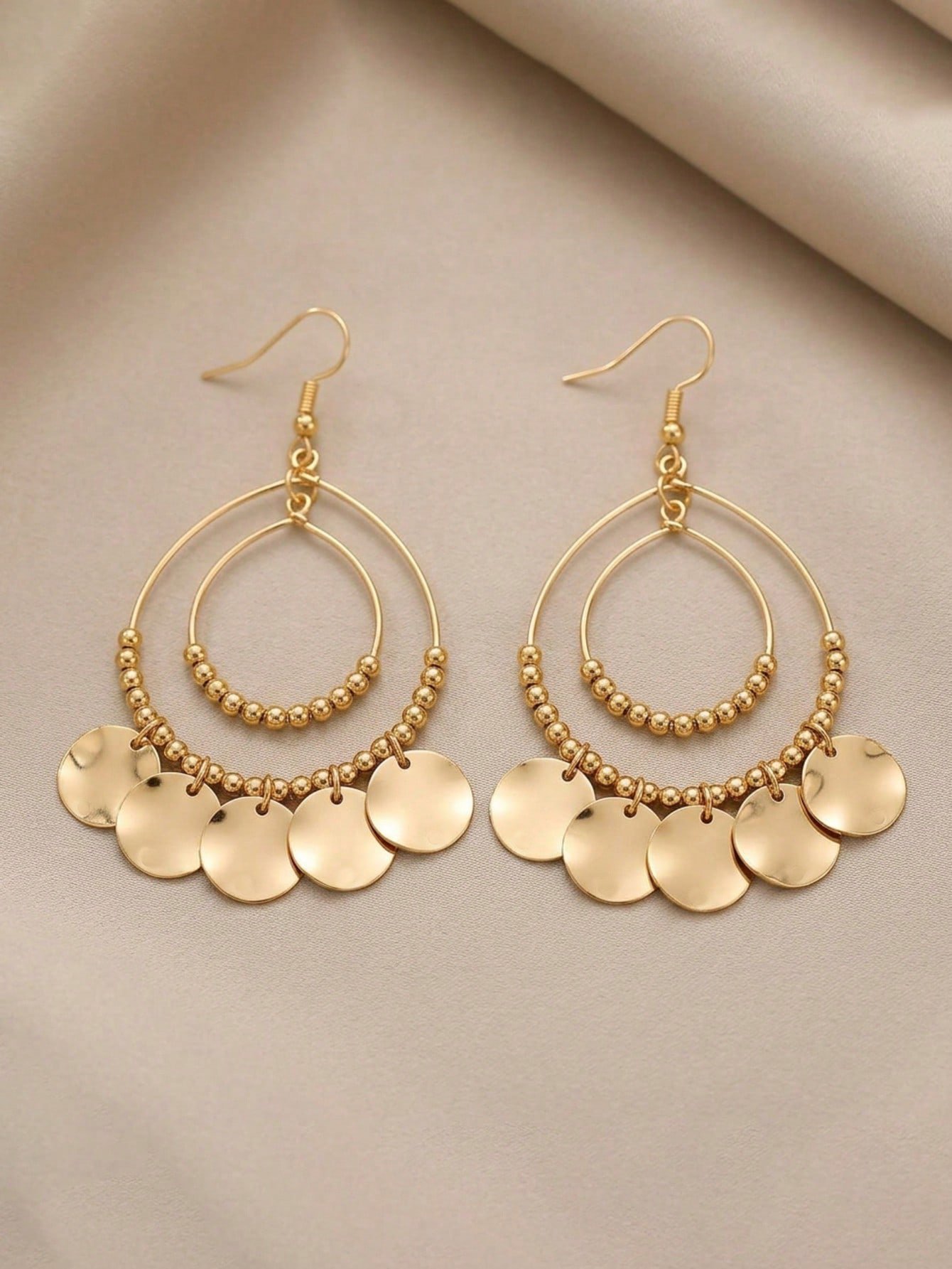 Gold Tone Textured Disc Dangle Earrings