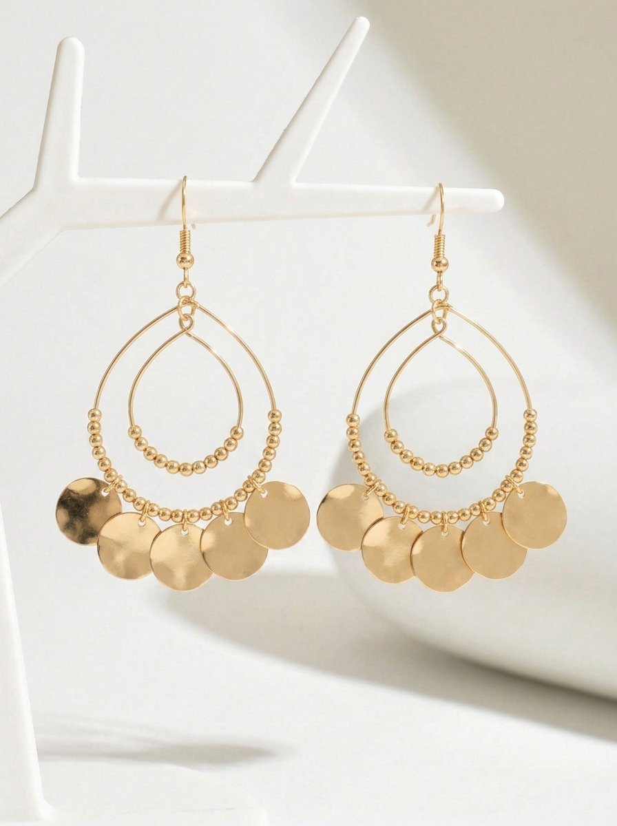 Gold Tone Textured Disc Dangle Earrings