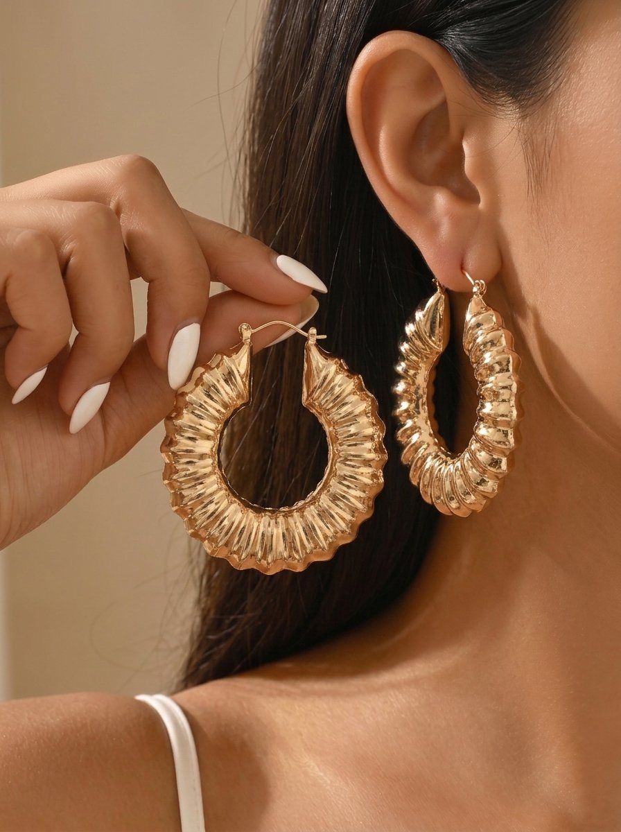 Gold Ripple Hoop Earrings