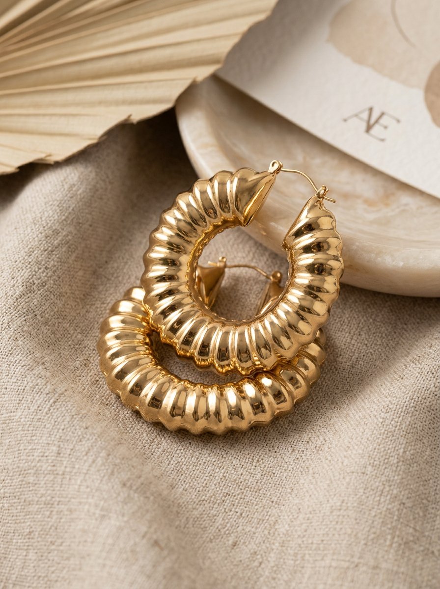 Gold Ripple Hoop Earrings