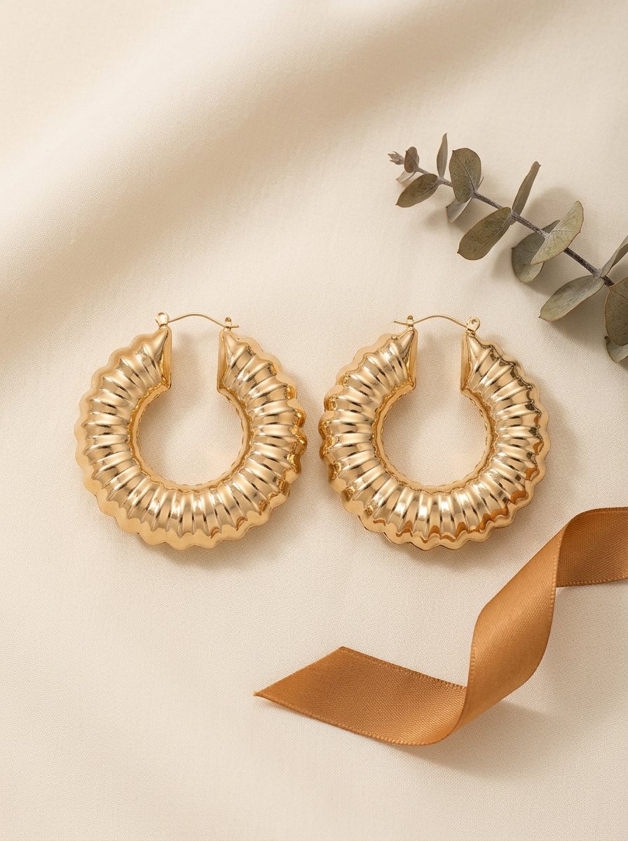 Gold Ripple Hoop Earrings