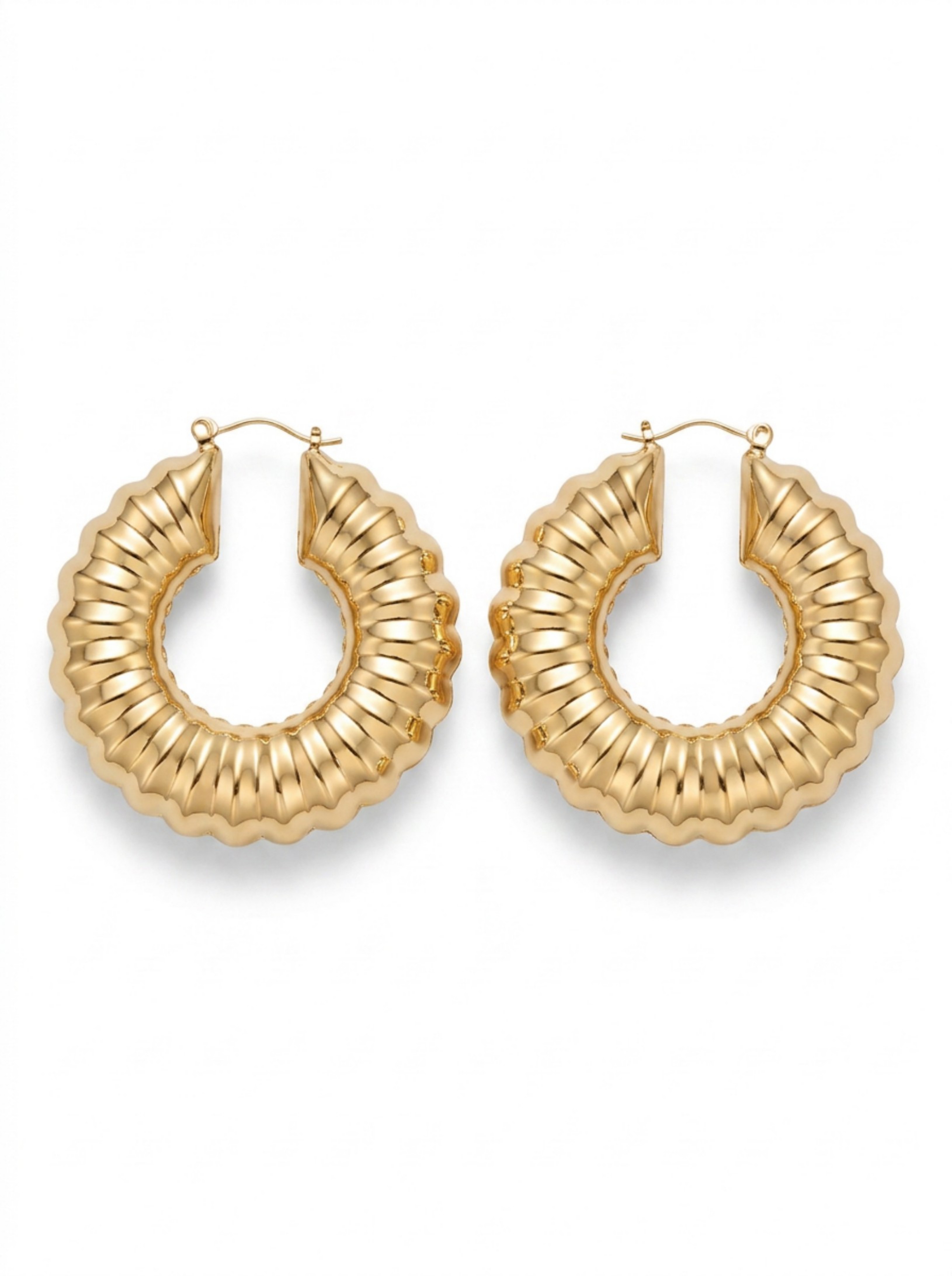 Gold Ripple Hoop Earrings