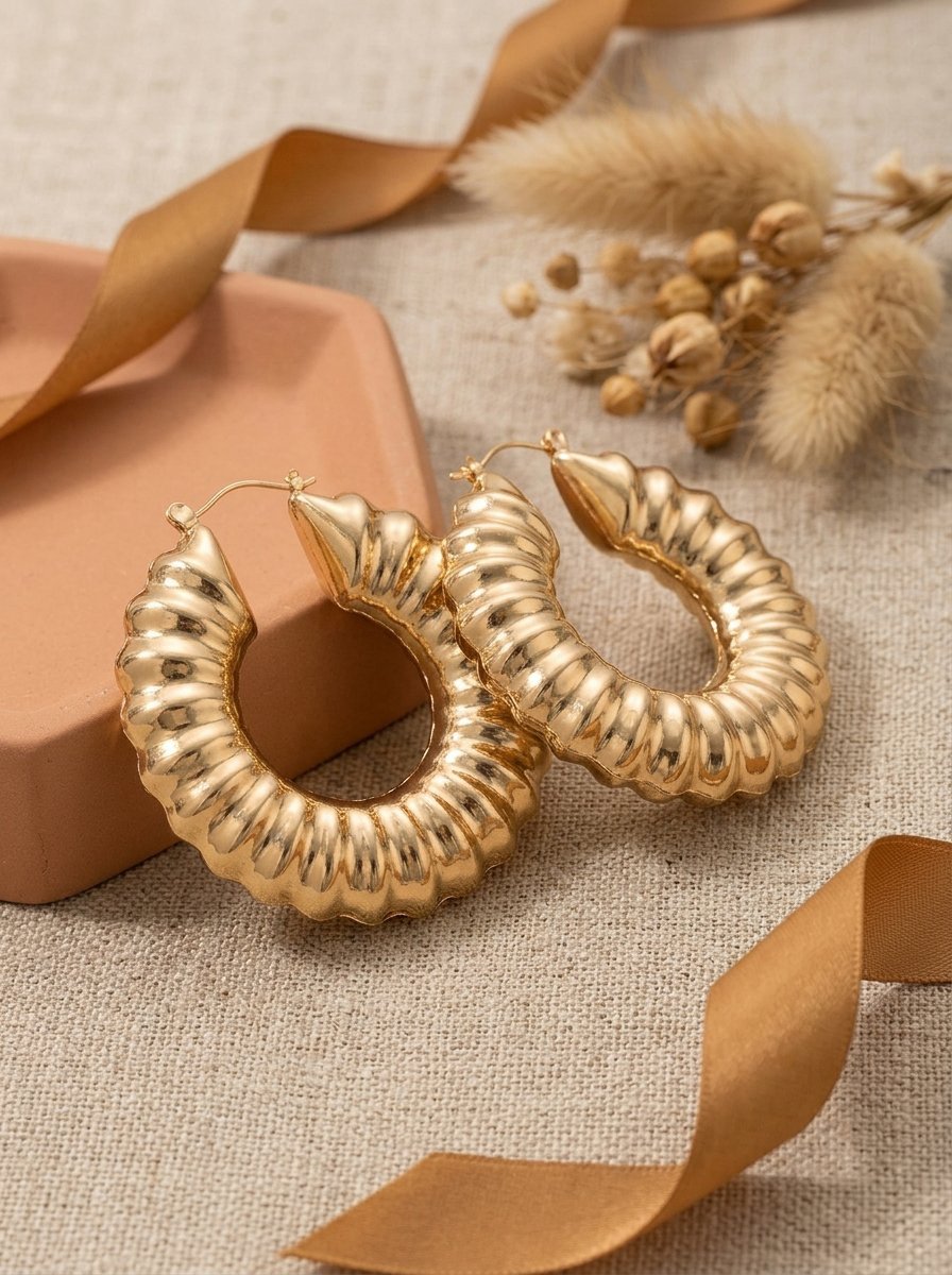 Gold Ripple Hoop Earrings