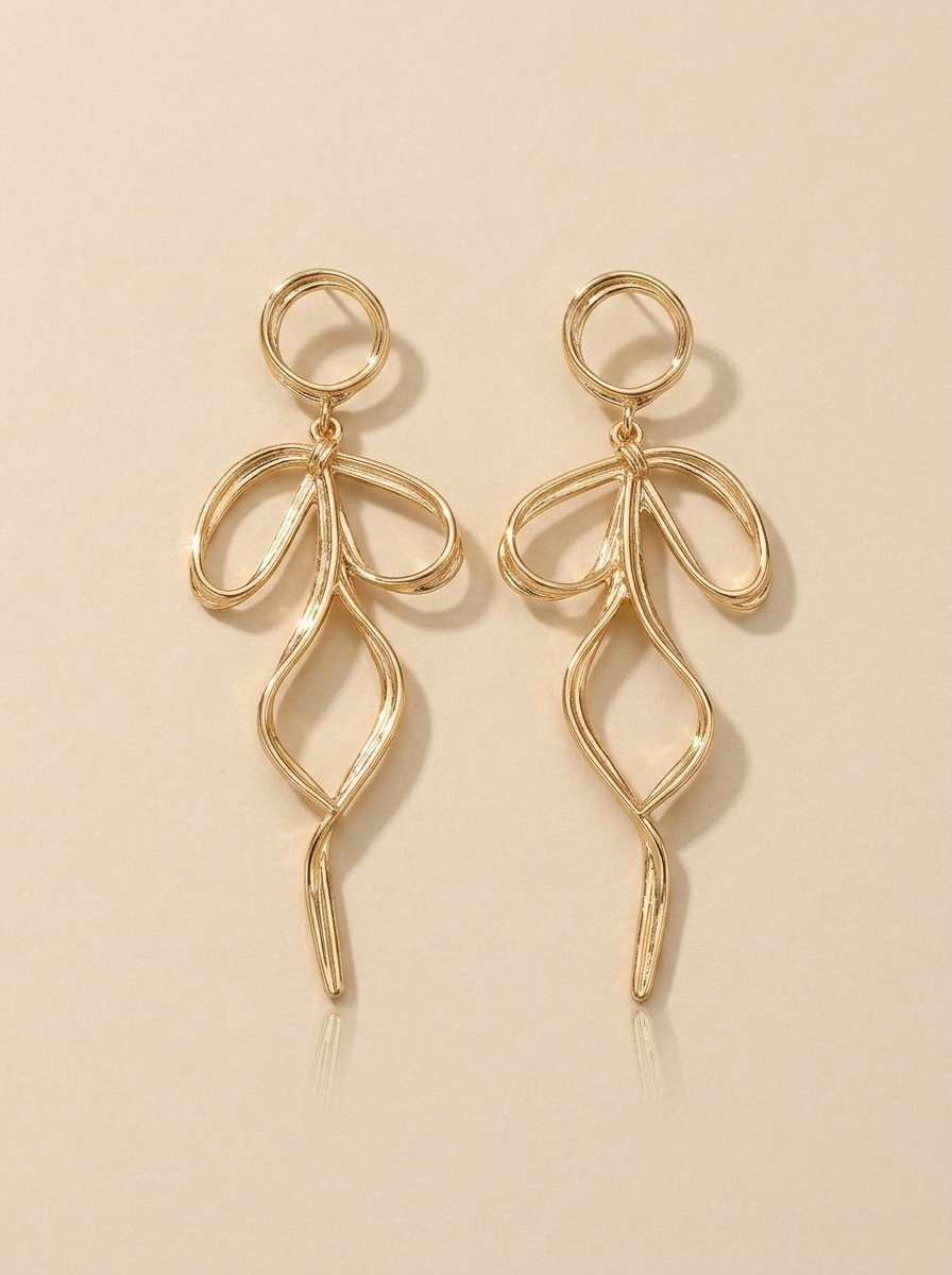 Gold Dangle Earrings with Bow Design