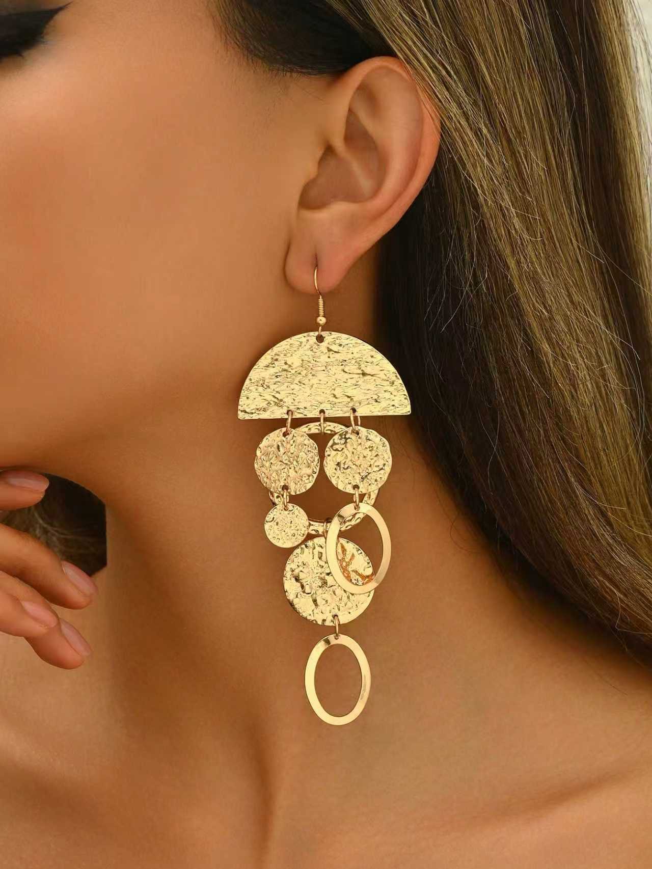 Golden Textured Dangle Earrings
