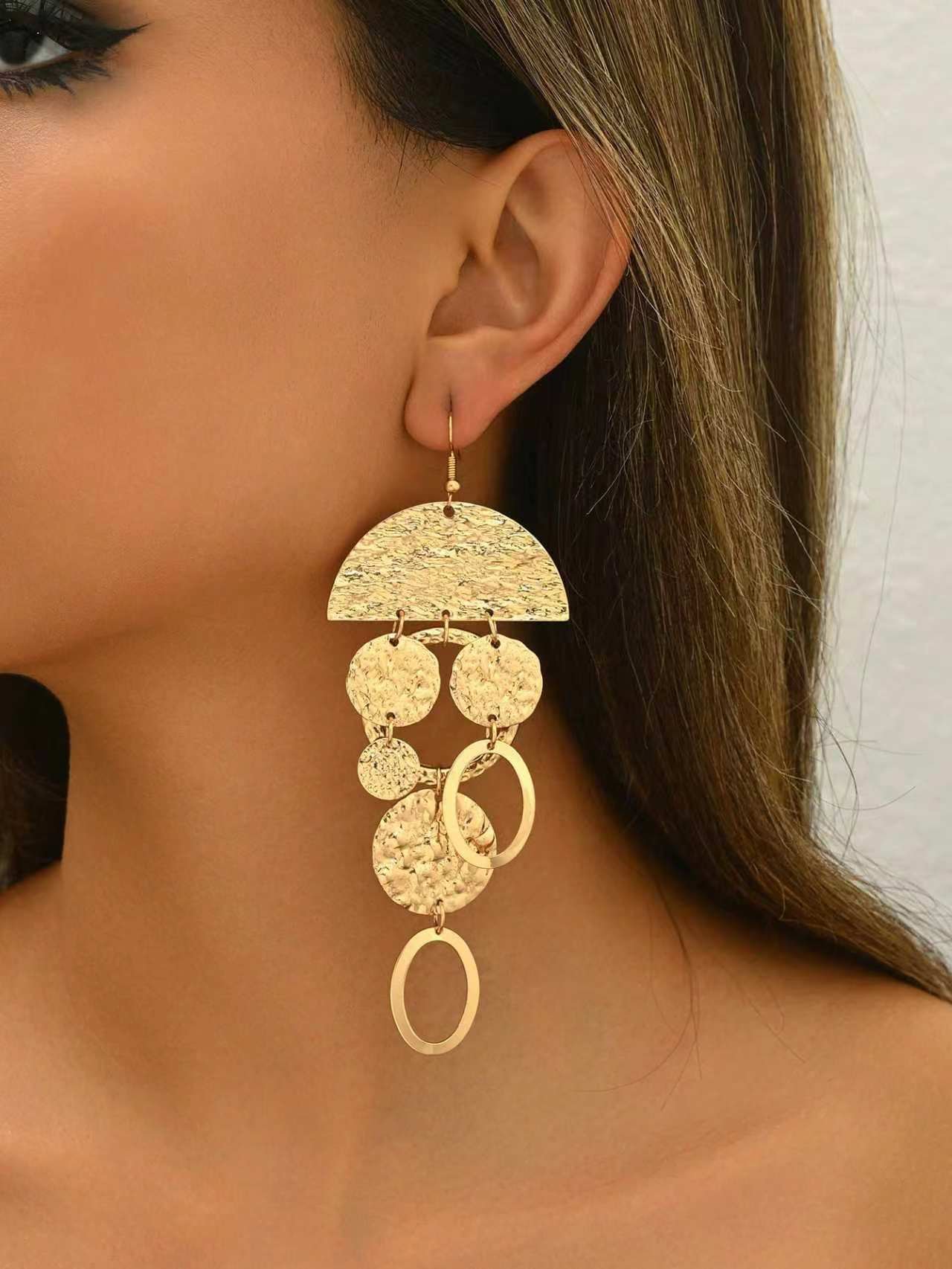 Golden Textured Dangle Earrings