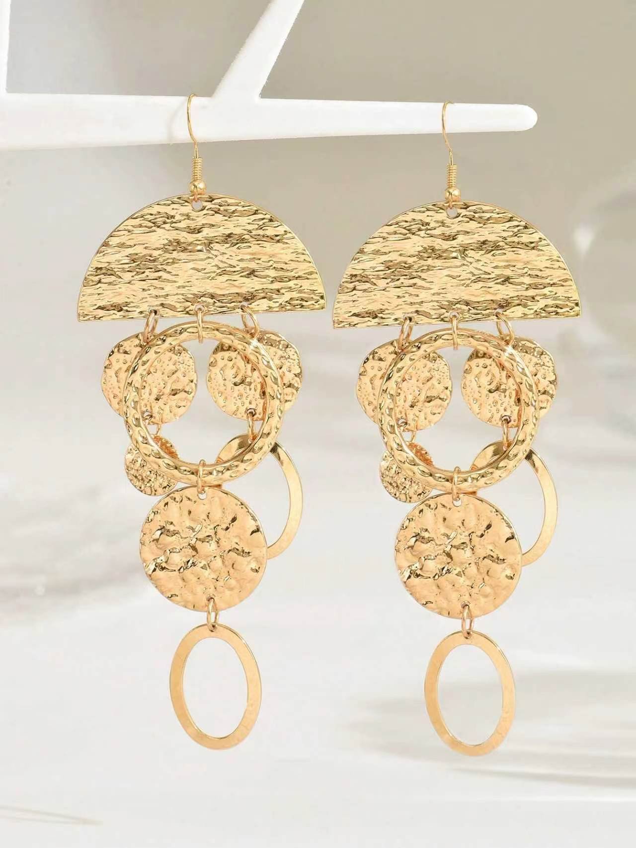 Golden Textured Dangle Earrings