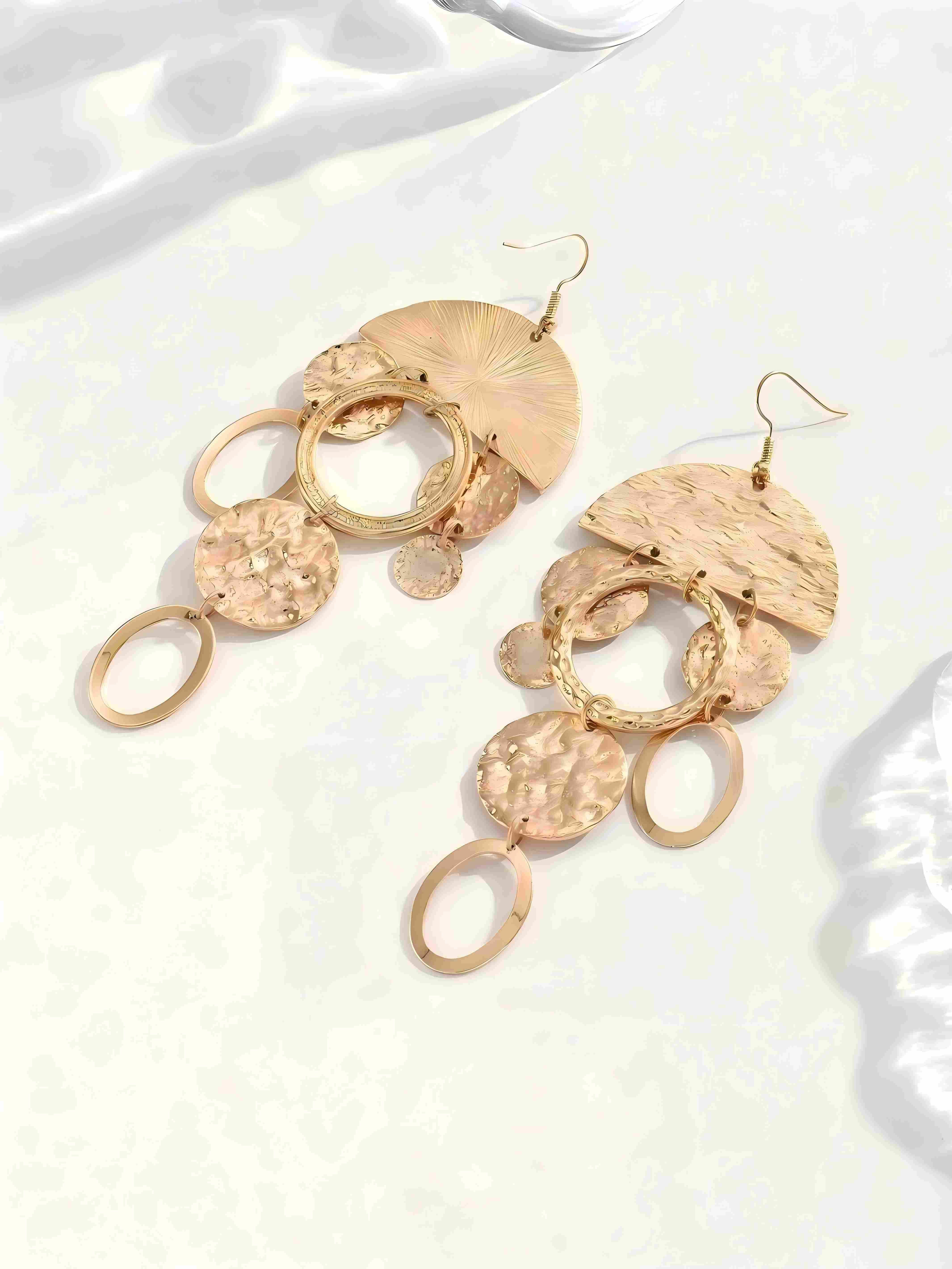 Golden Textured Dangle Earrings