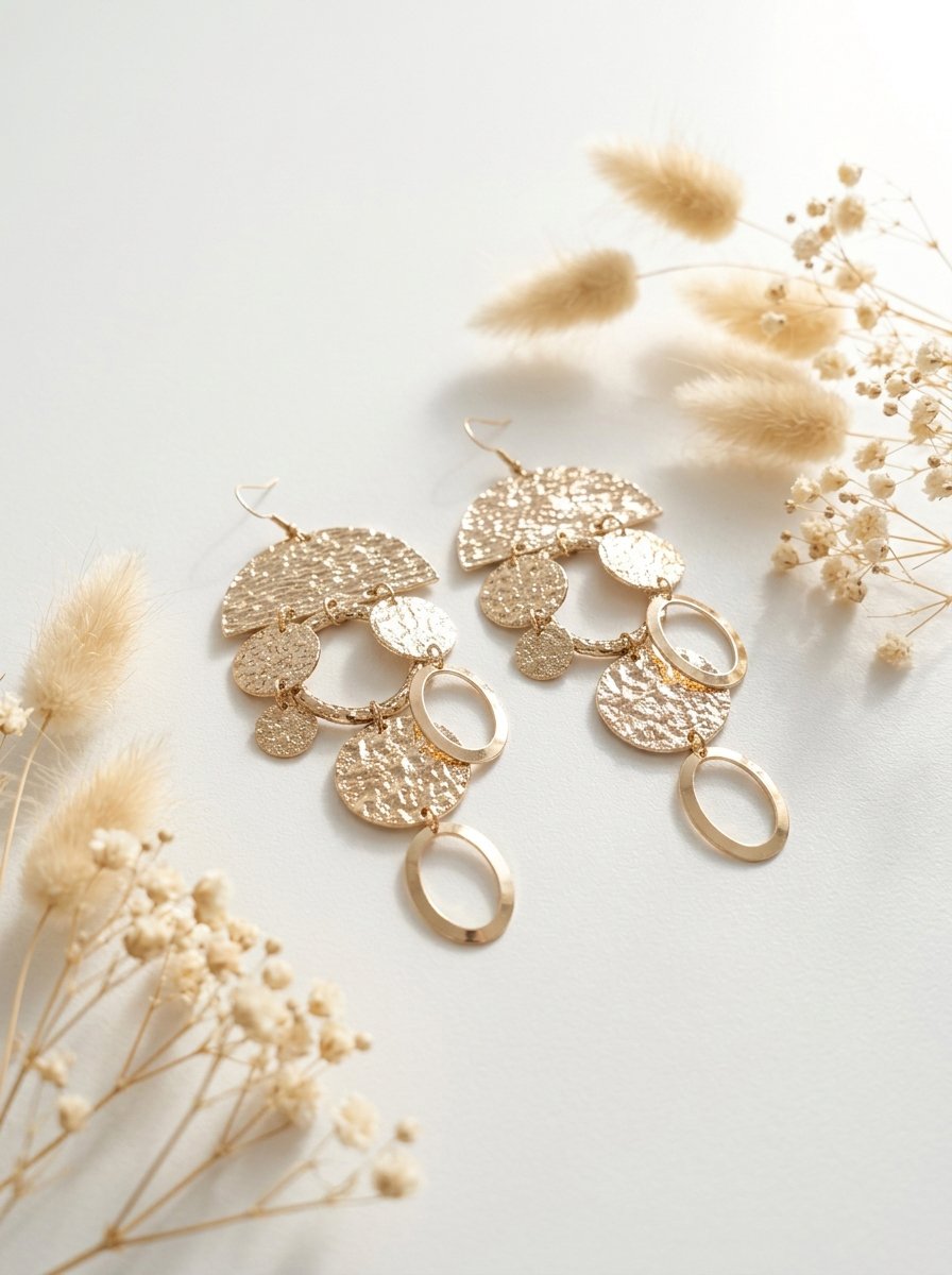 Golden Textured Dangle Earrings