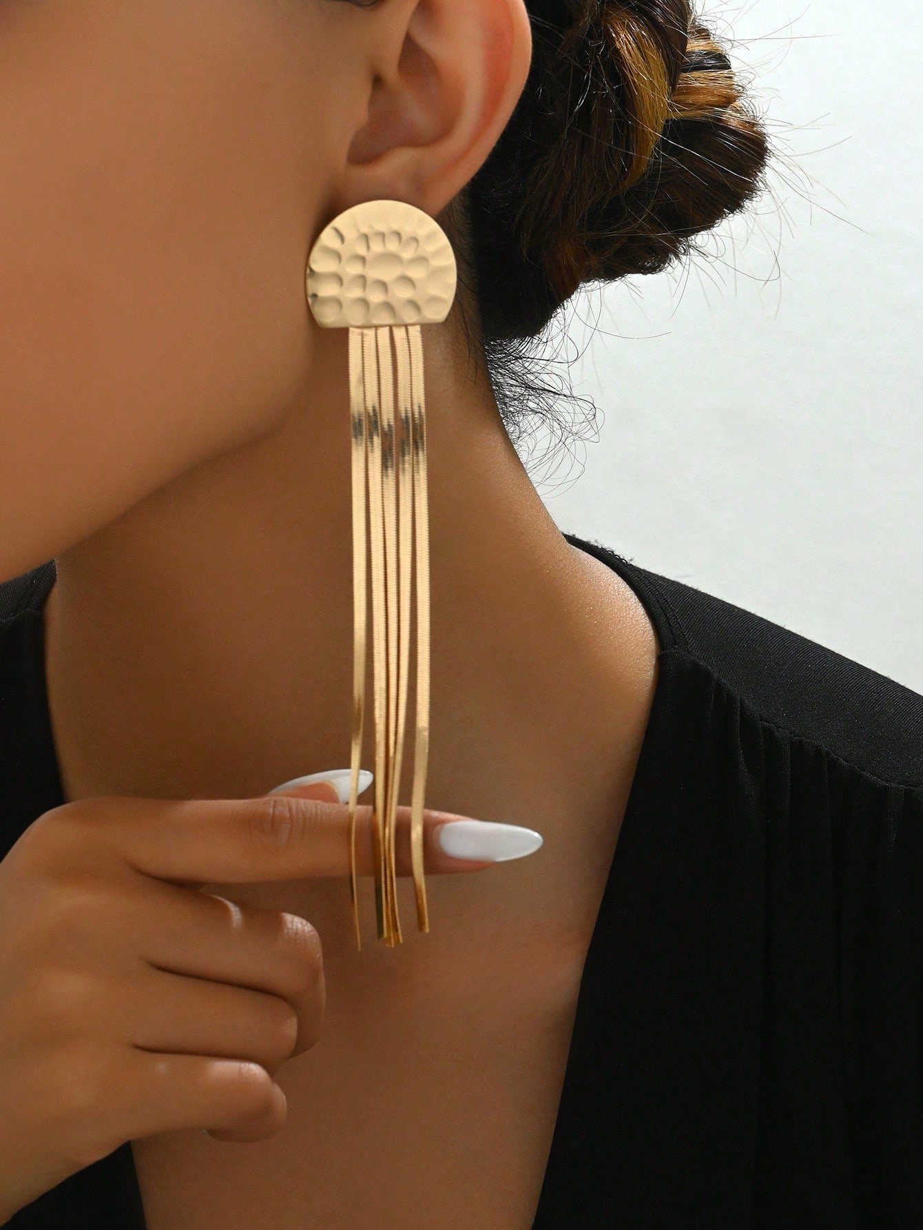 Golden Half-Moon Tassel Dangler Earrings