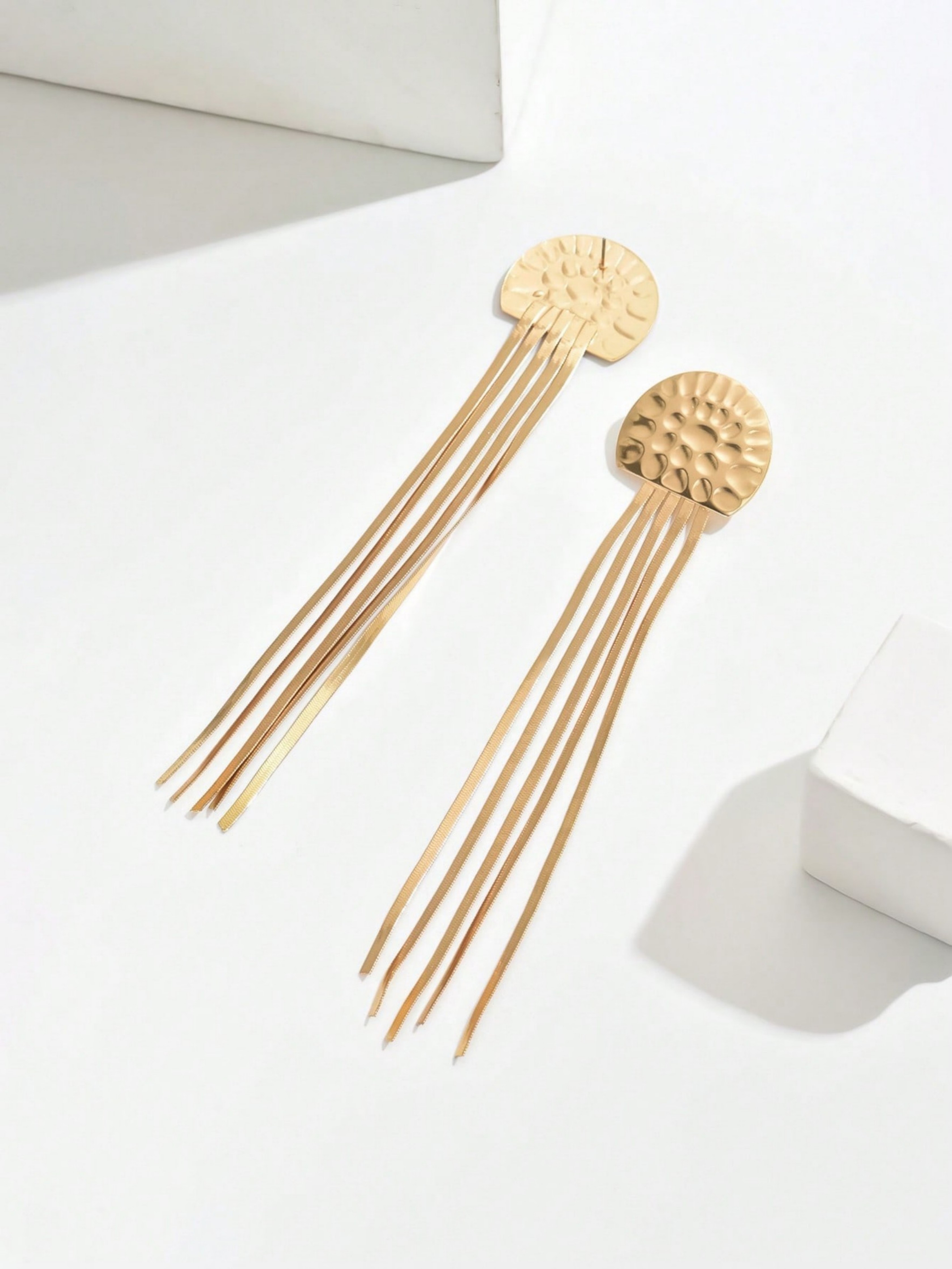 Golden Half-Moon Tassel Dangler Earrings