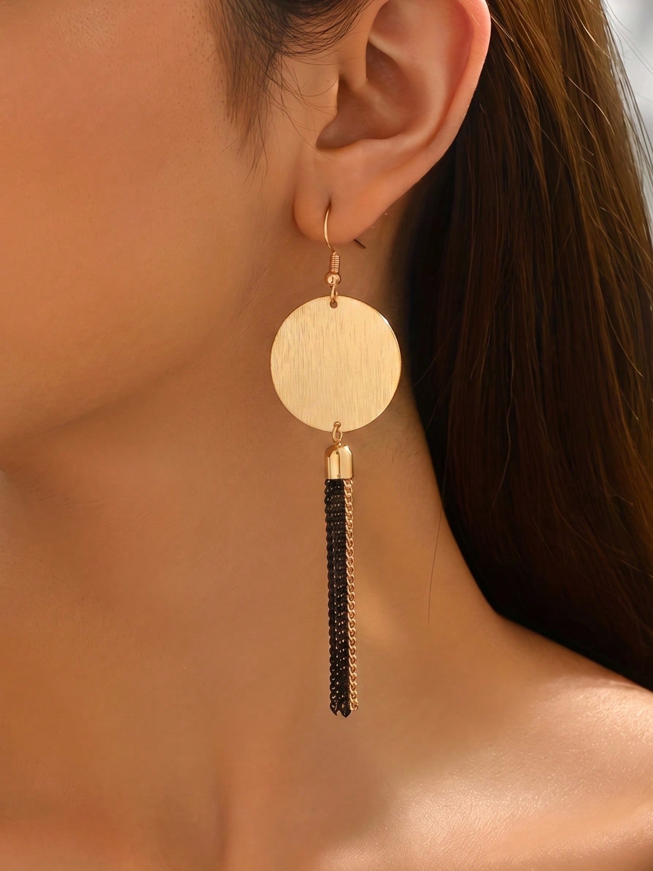 Gold Tone Disc Tassel Drop Earrings