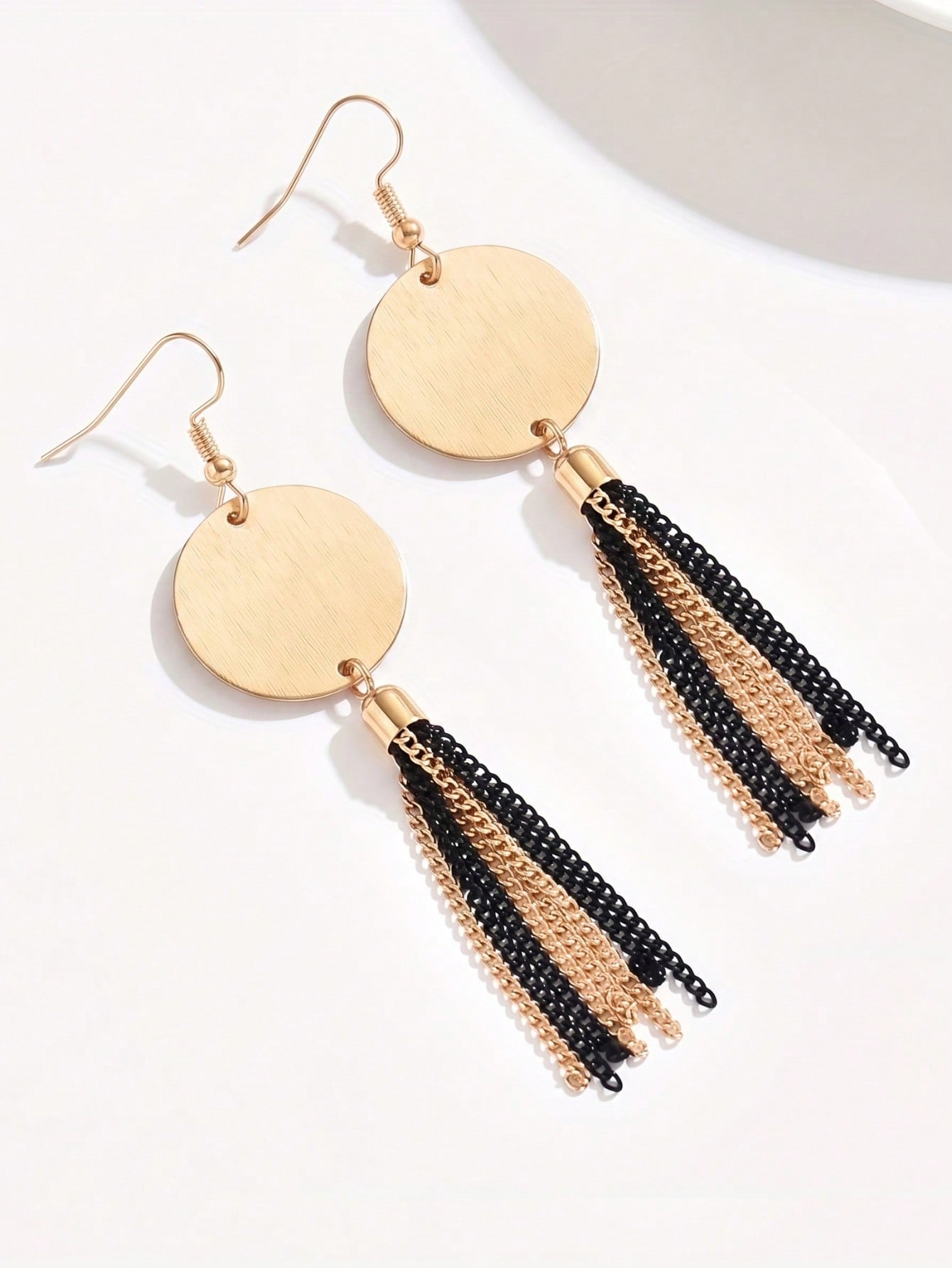 Gold Tone Disc Tassel Drop Earrings