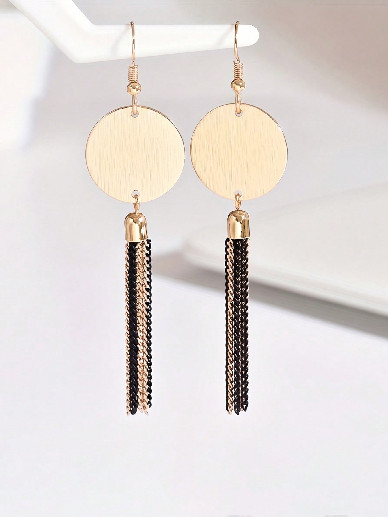 Gold Tone Disc Tassel Drop Earrings