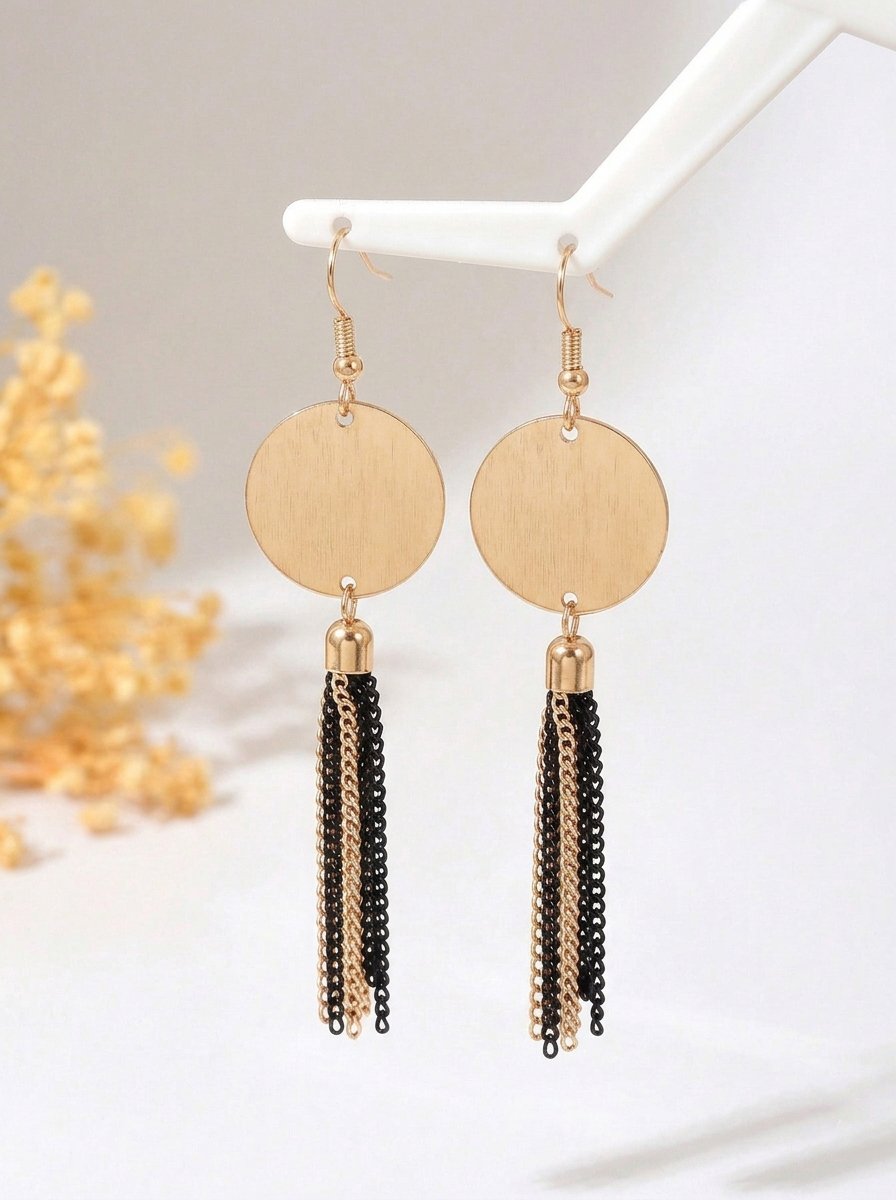 Gold Tone Disc Tassel Drop Earrings