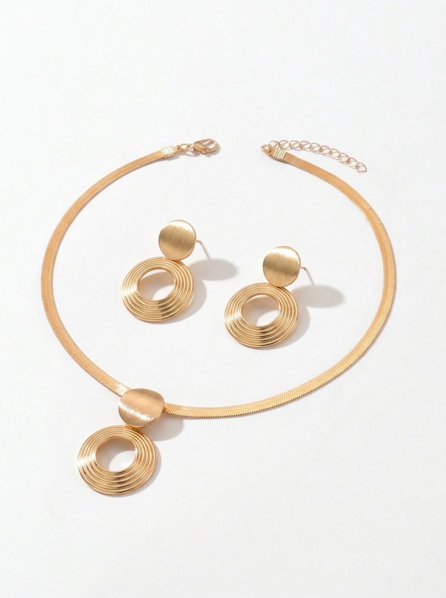 Gold Geometric Snake Chain Necklace and Earrings Set