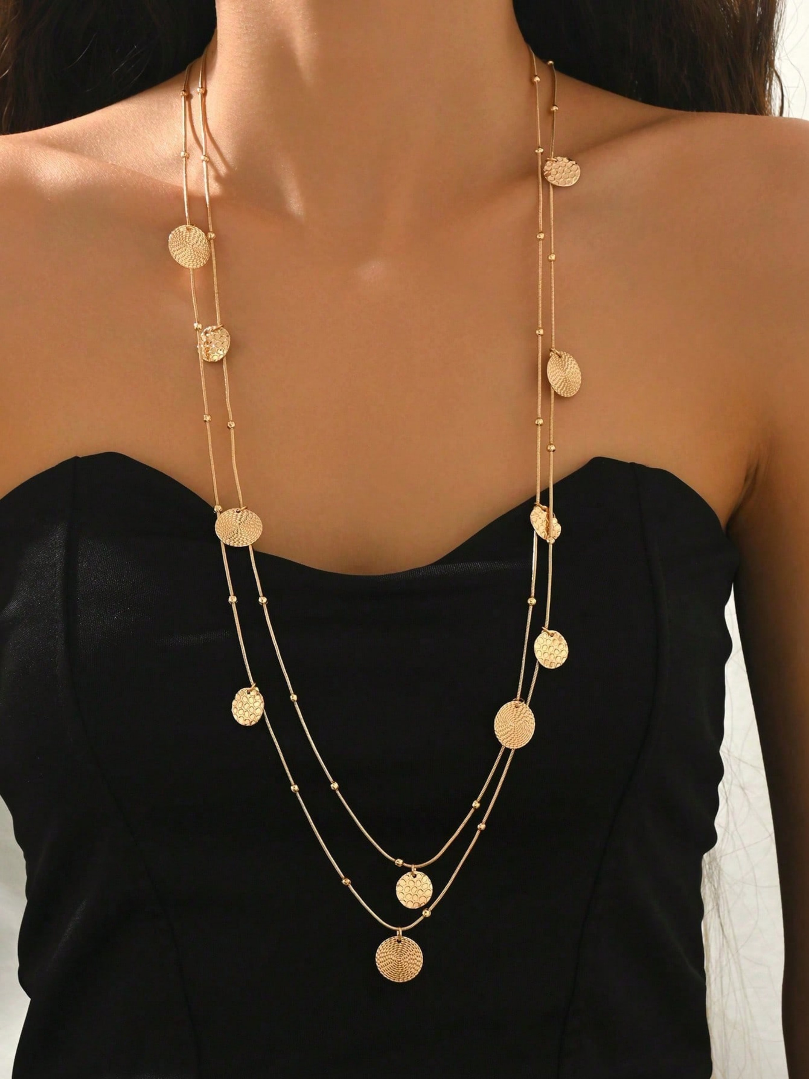 Gold Layered Necklace with Disc Charms