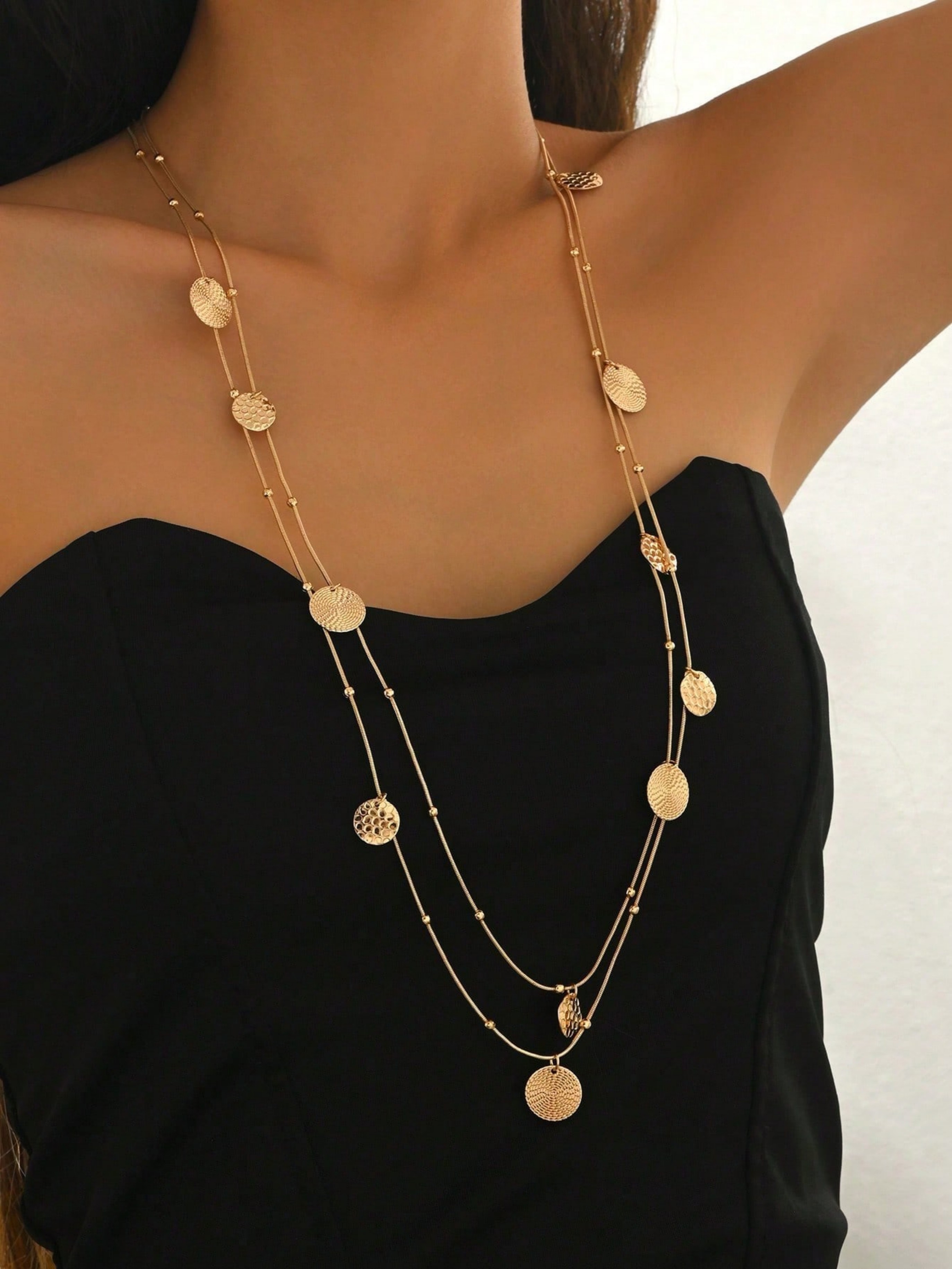 Gold Layered Necklace with Disc Charms