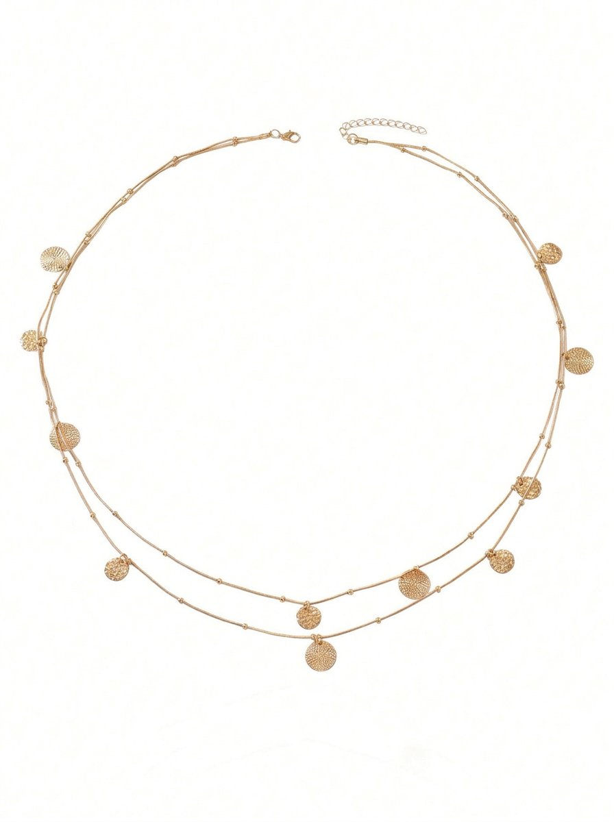 Gold Layered Necklace with Disc Charms