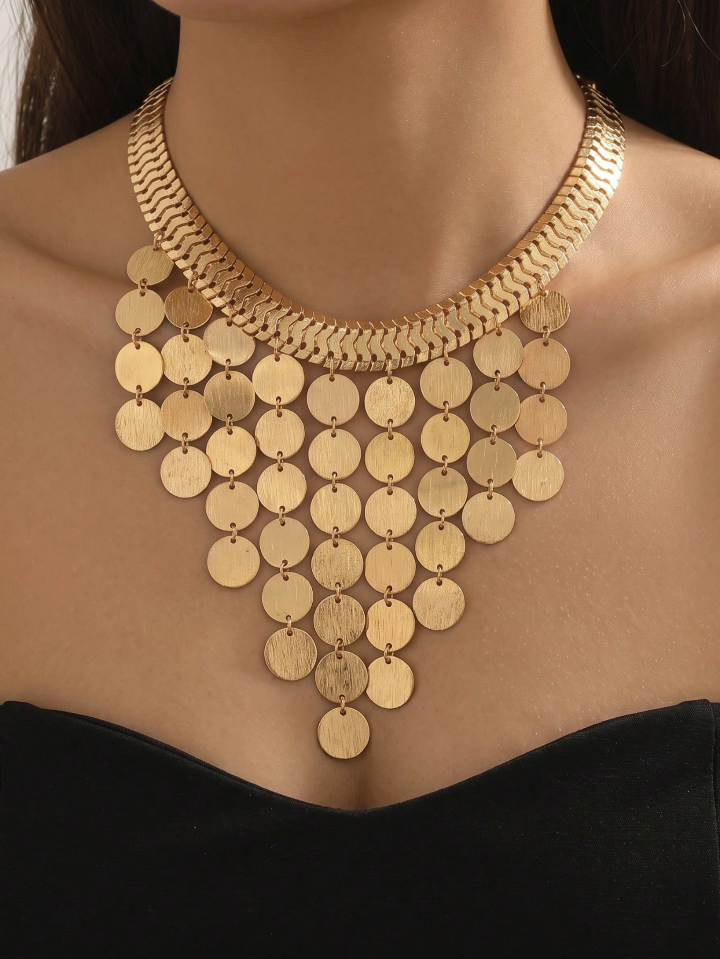 Gold Coin Disc Choker Necklace