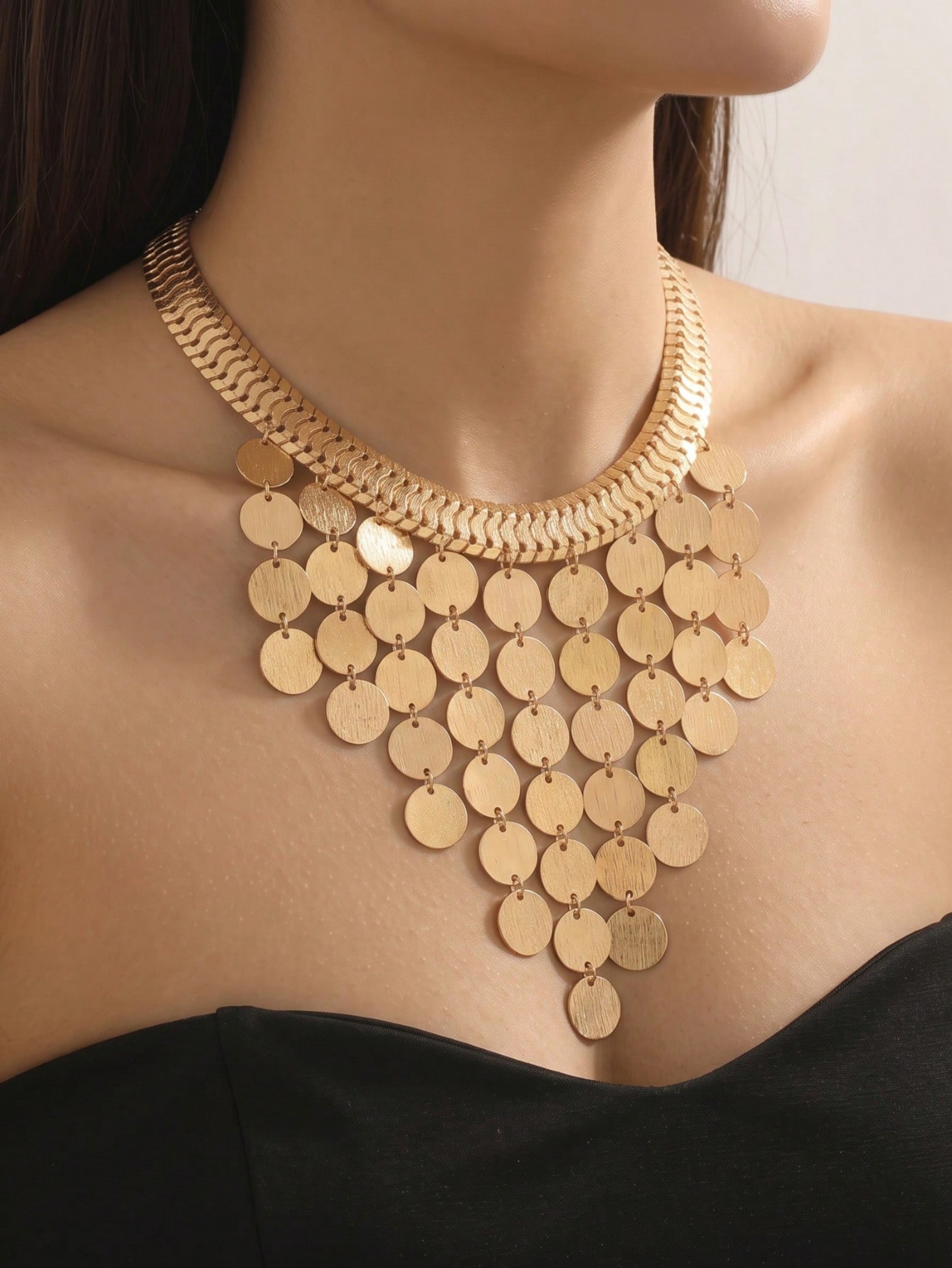 Gold Coin Disc Choker Necklace