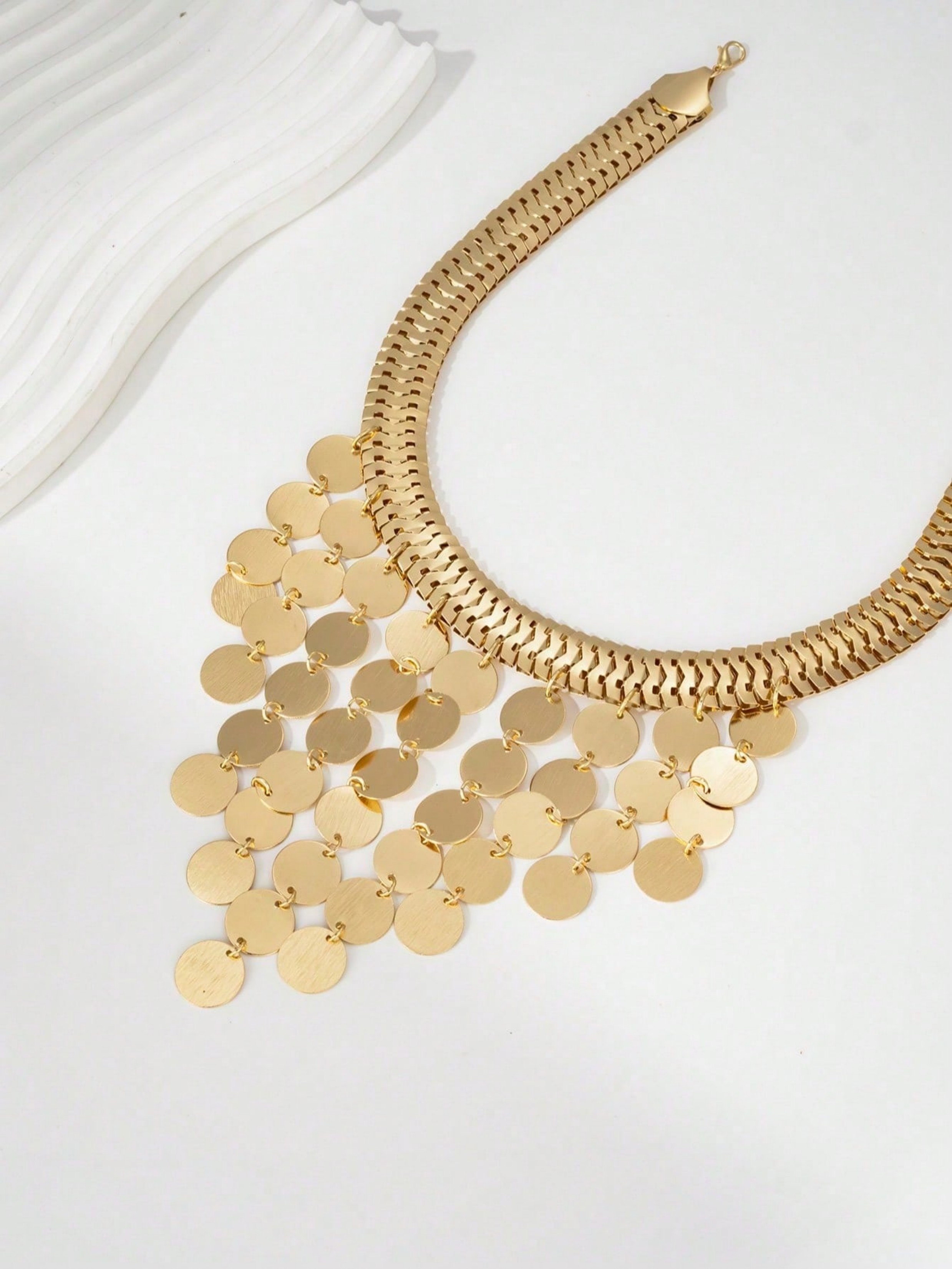 Gold Coin Disc Choker Necklace