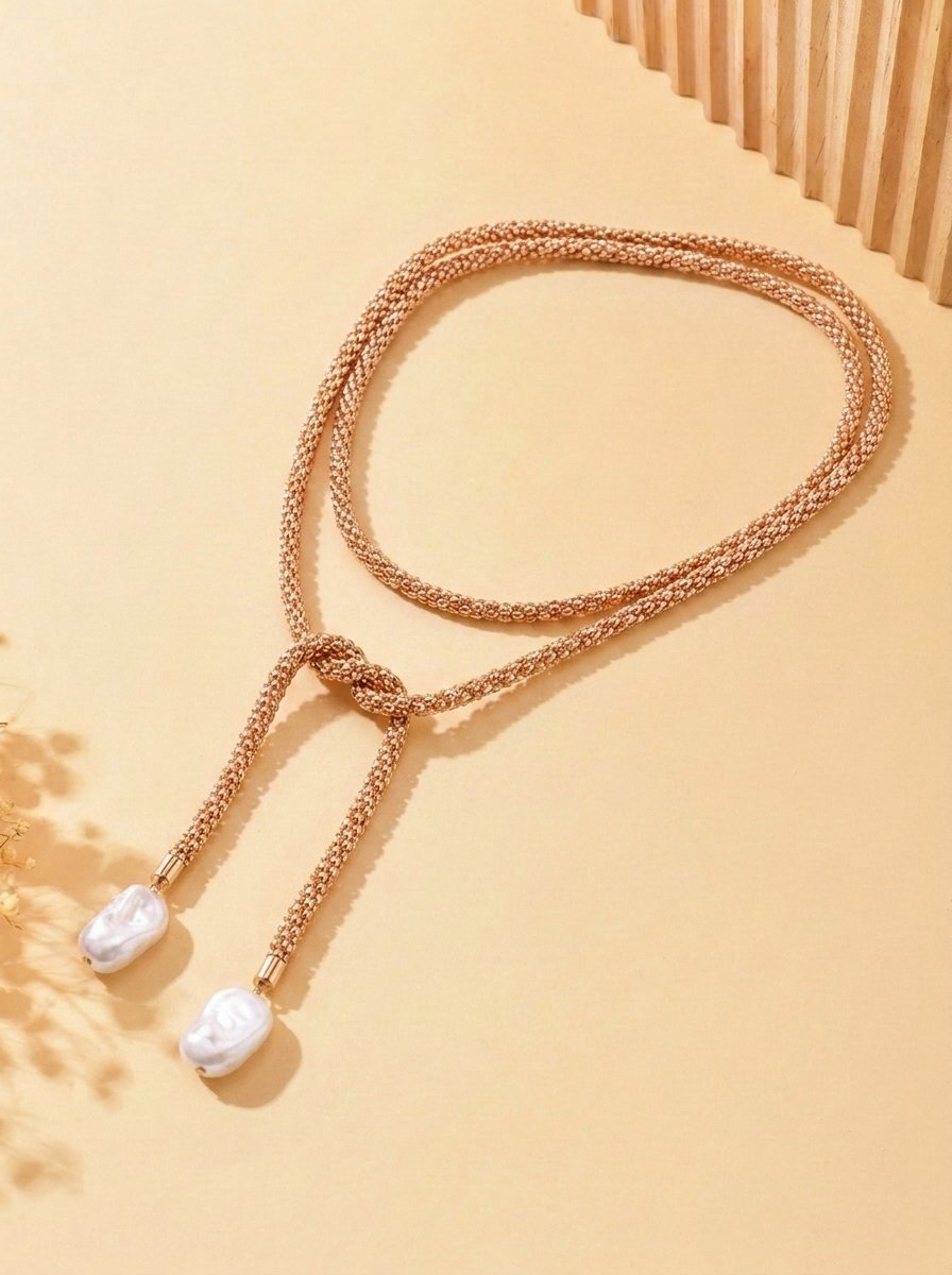 Gold Layered Necklace with Faux Pearl Pendants