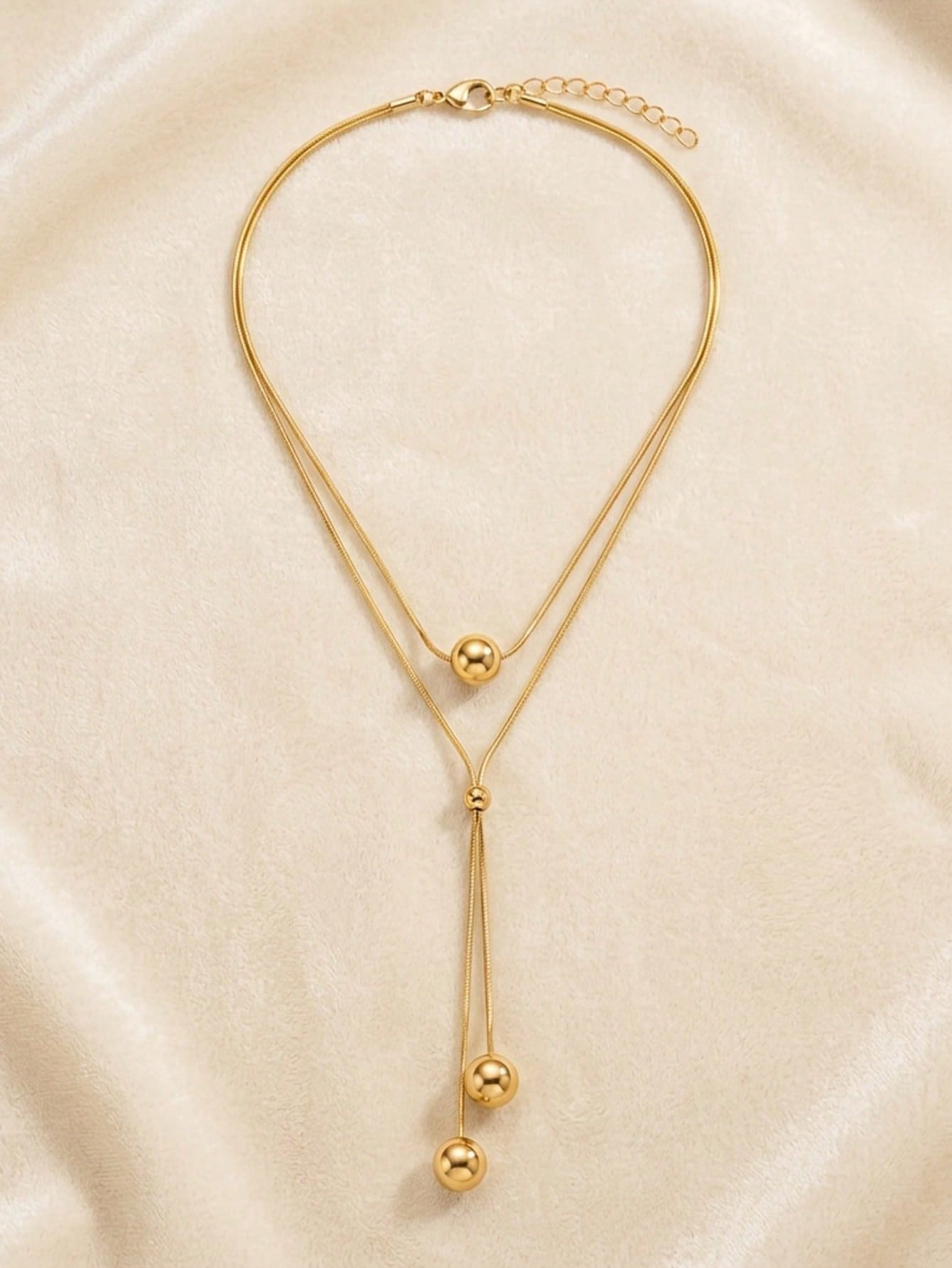 Gold Y-Shaped Lariat Necklace with Ball Pendants