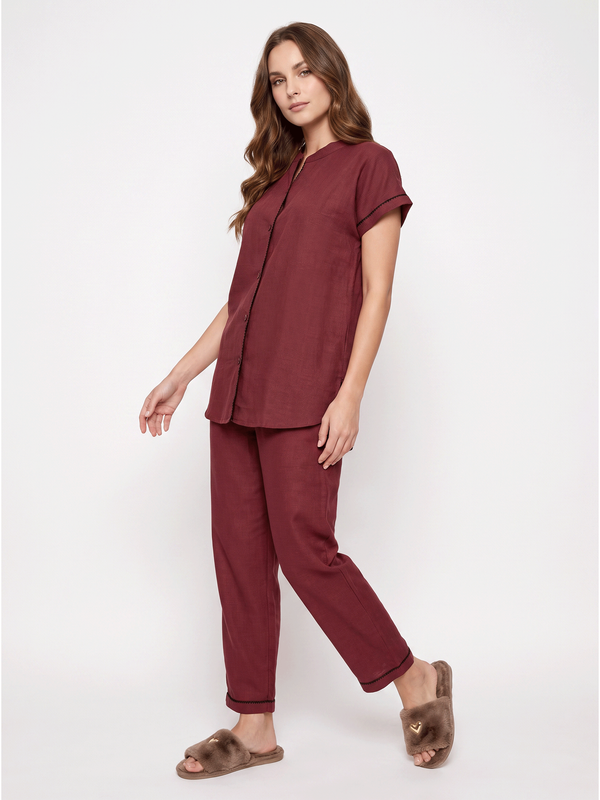 Short Sleeve Solid Peach Pyjama Set