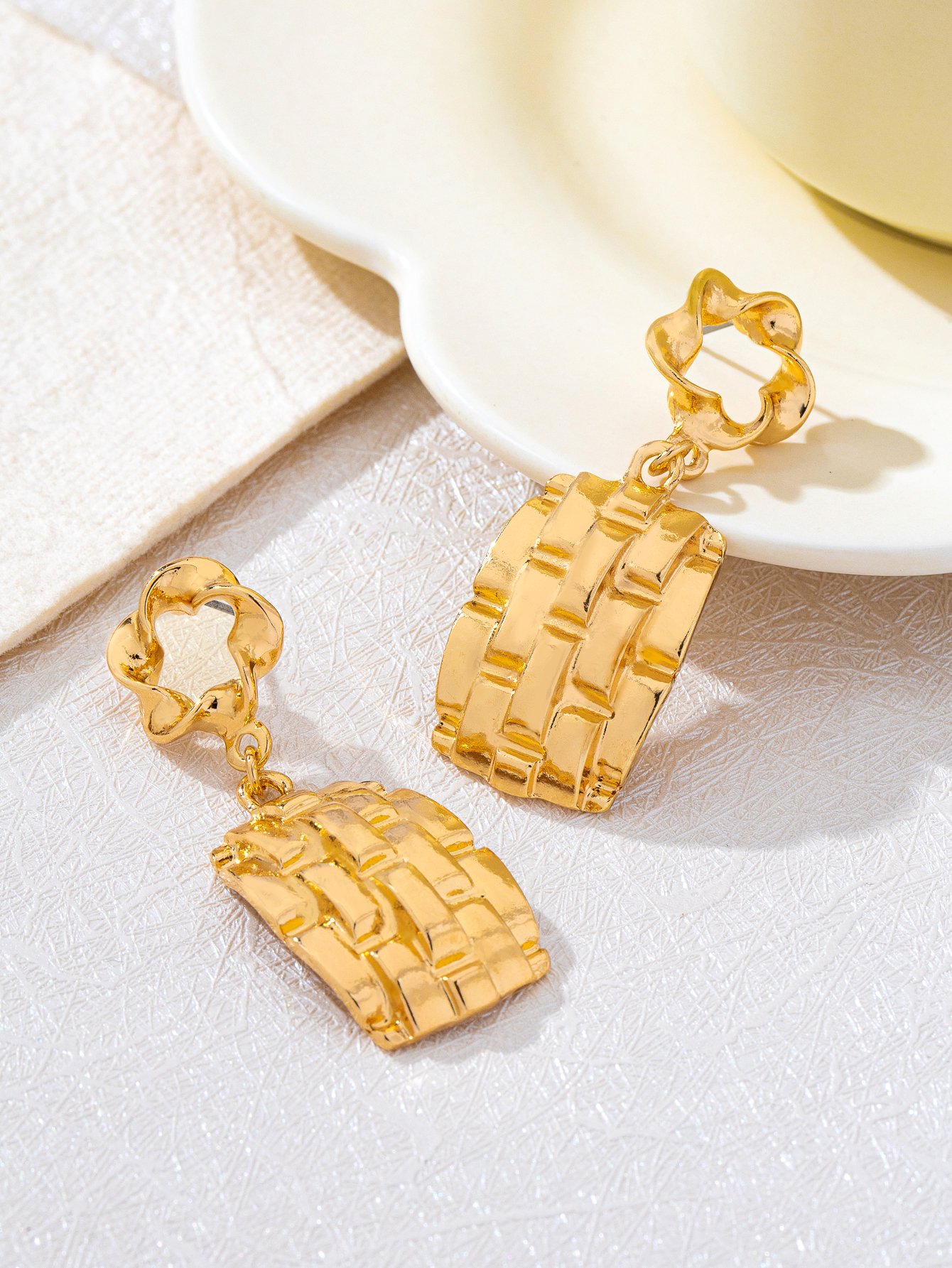Gold Tone Woven Rectangle Drop Earrings