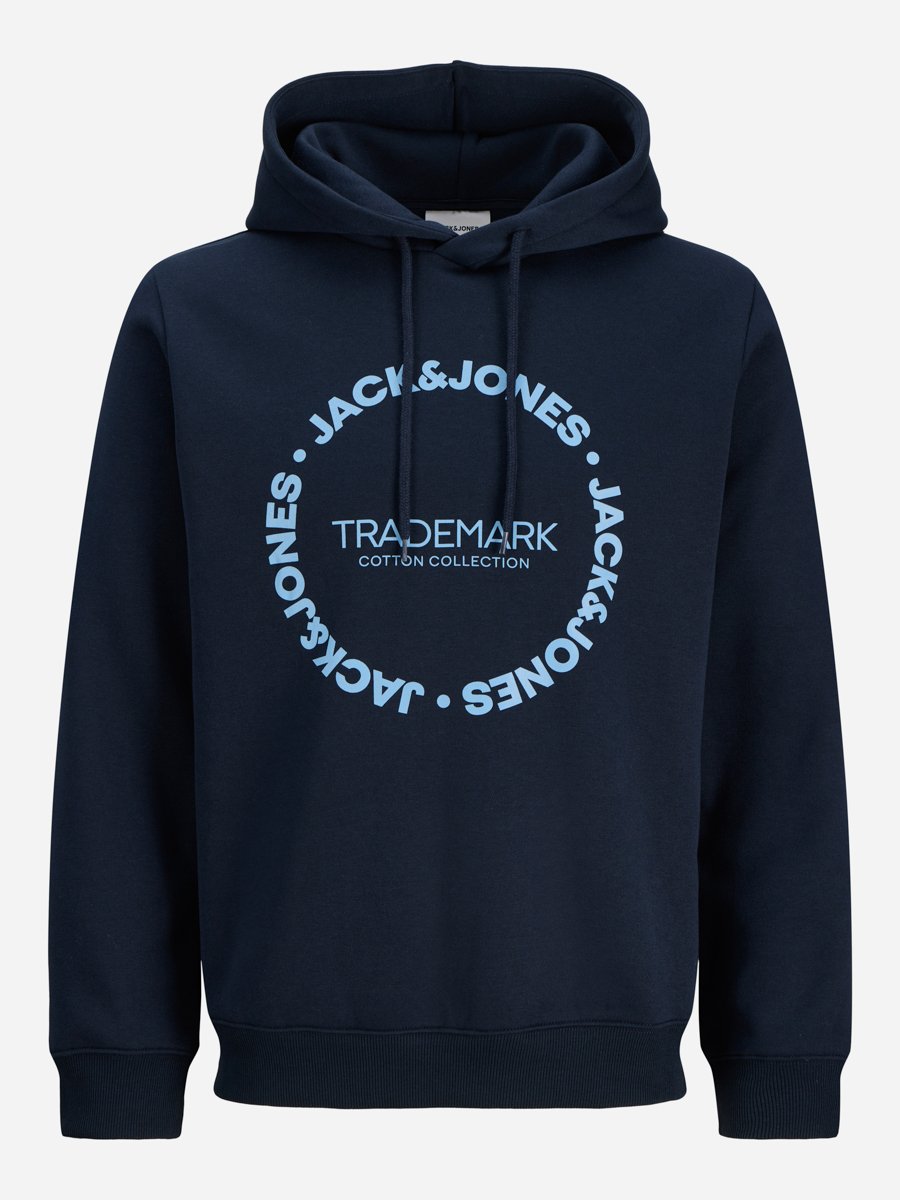 Navy Blue Printed Pullover Hoodie