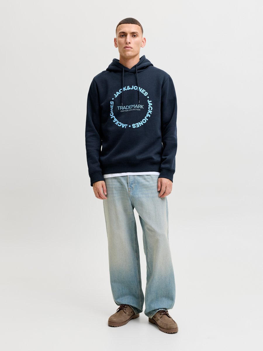 Navy Blue Printed Pullover Hoodie